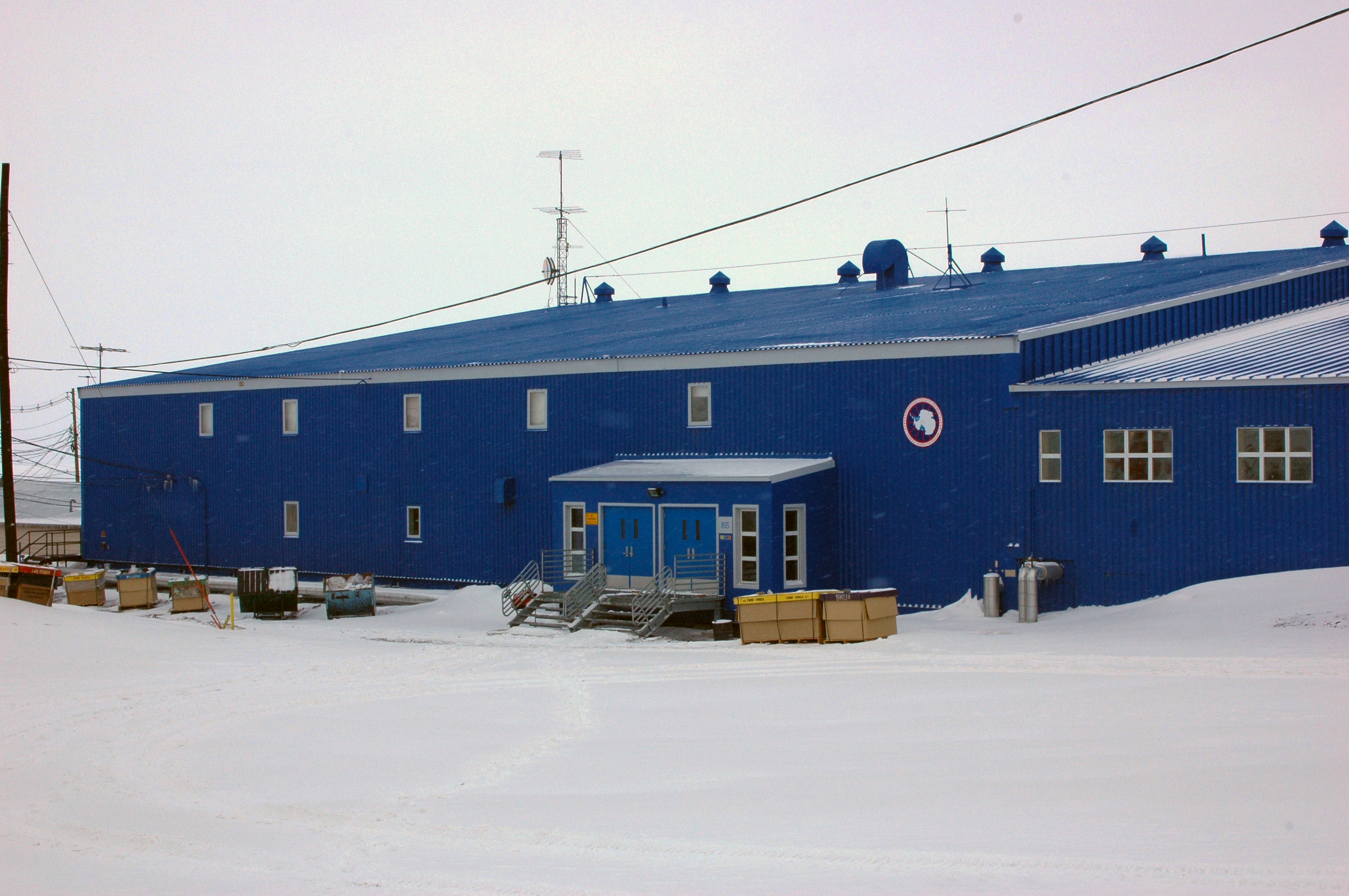 A blue building.