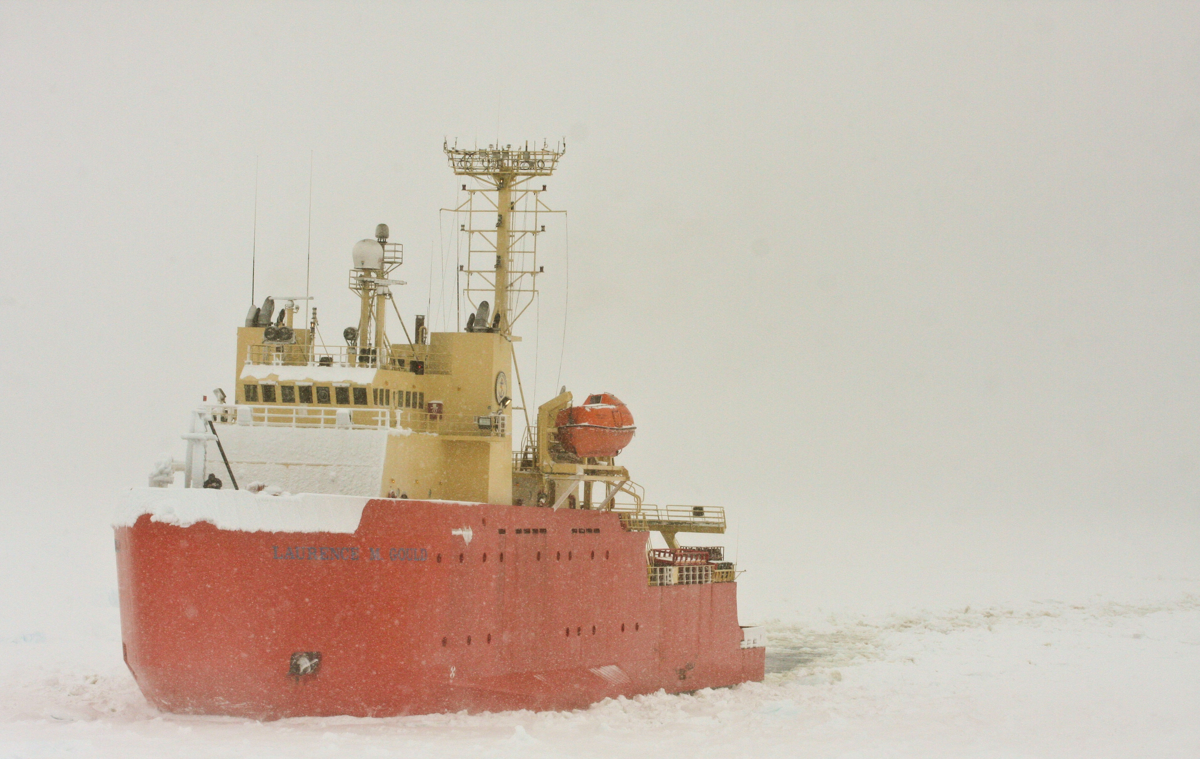 A ship in icy water.