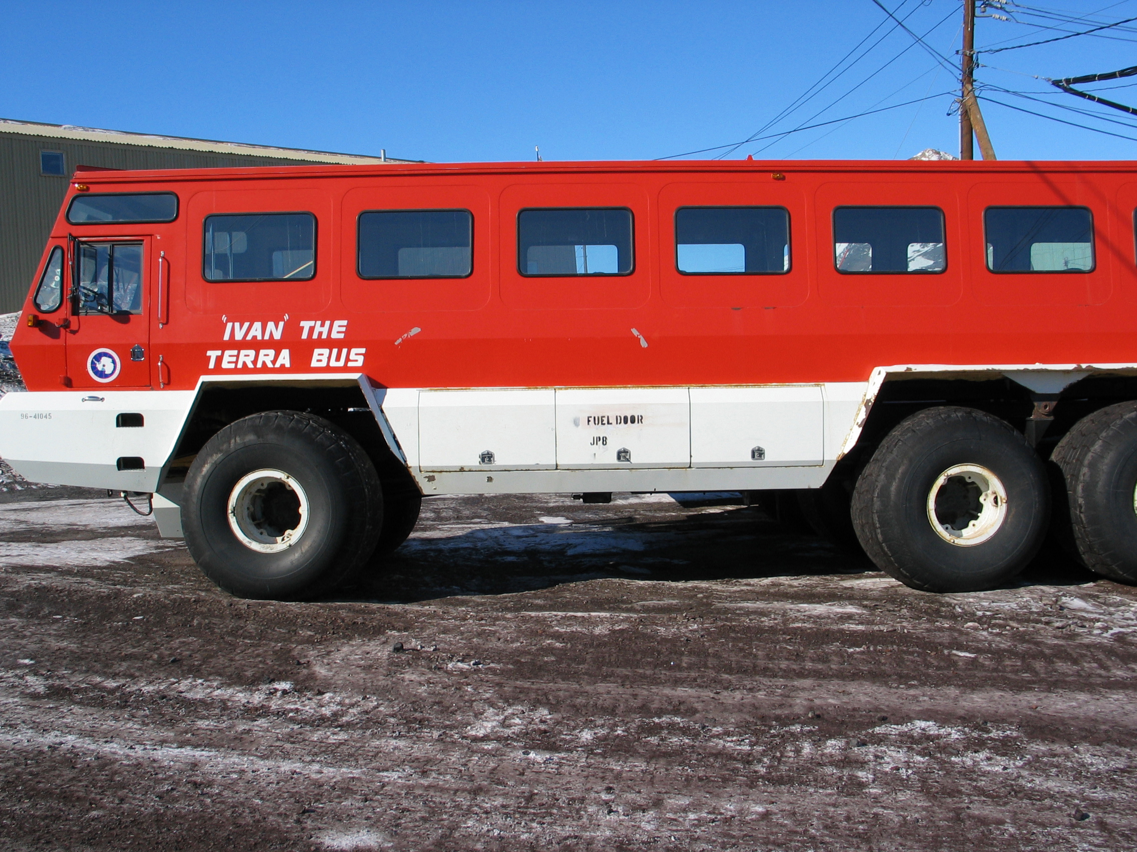 A large red bus.