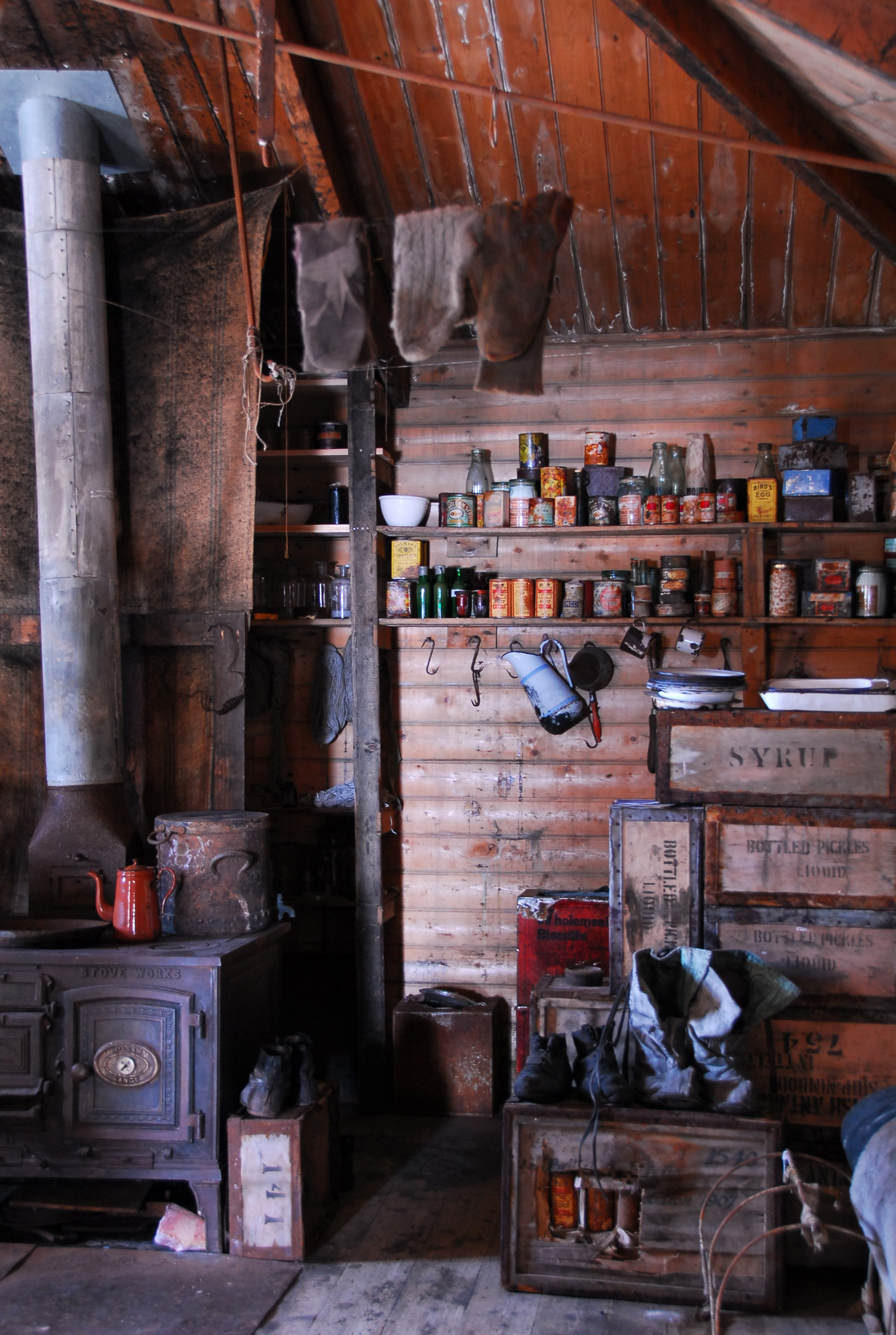 Inside an old small hut.