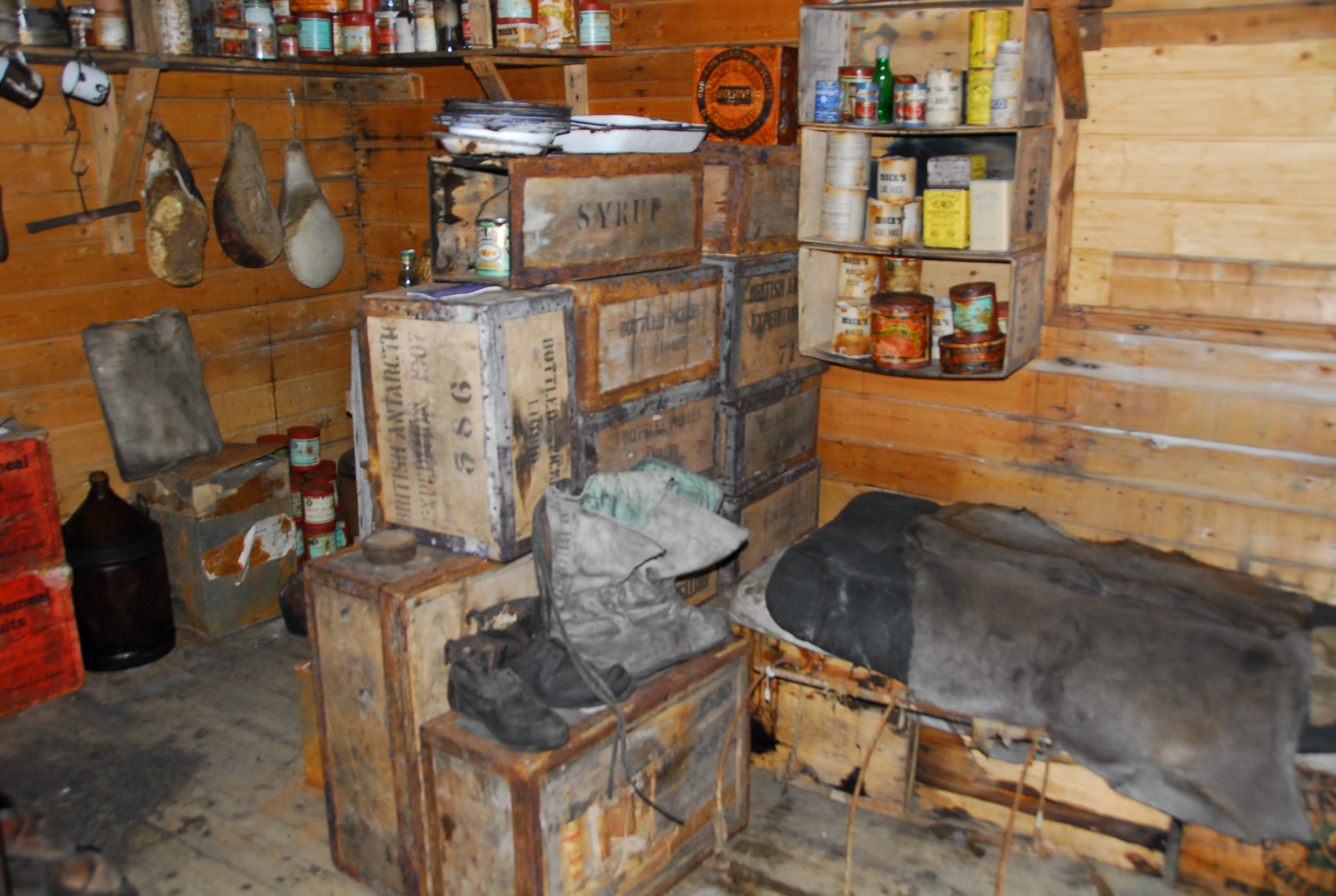 Inside an old hut.