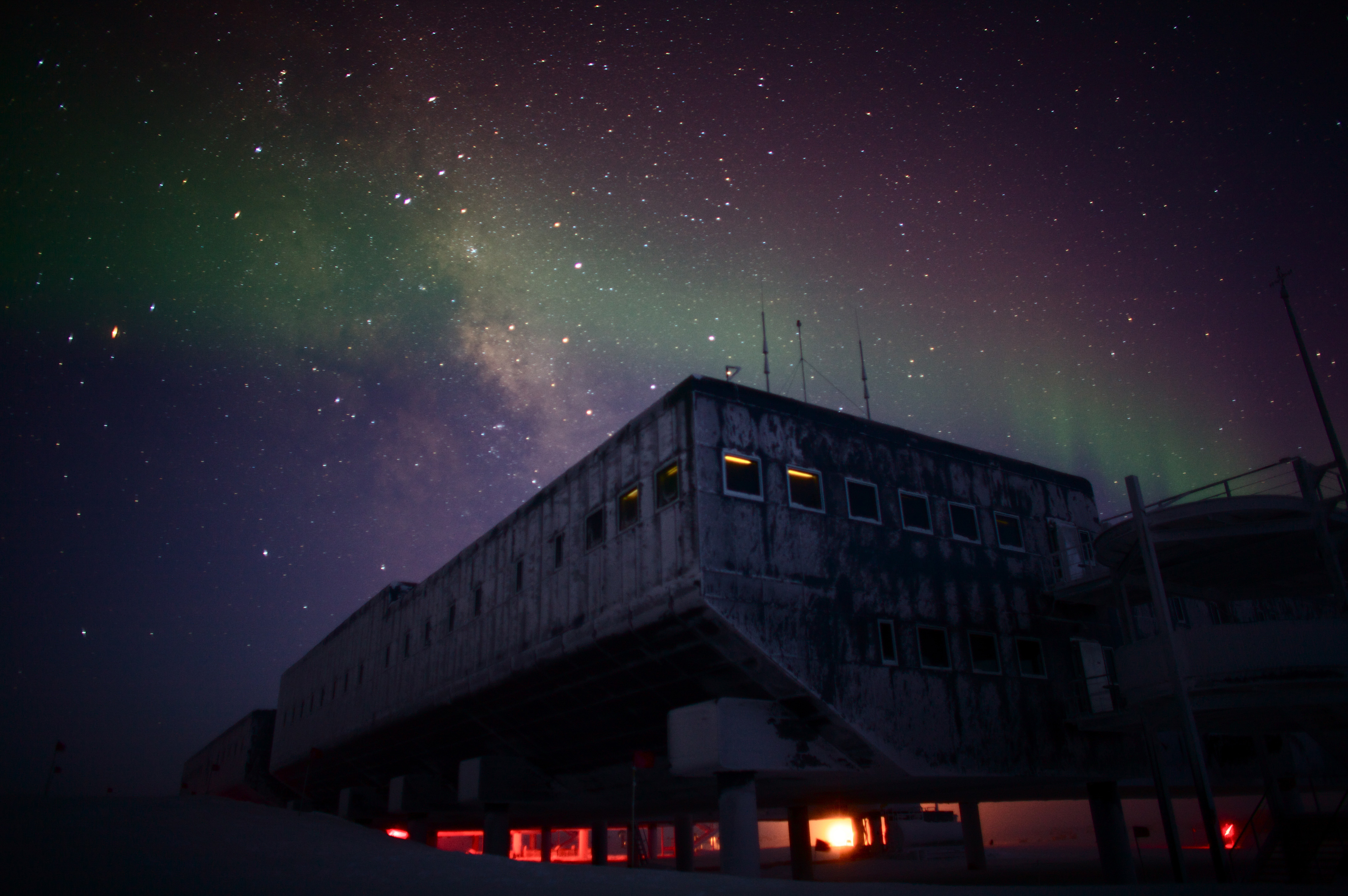 Aurora over a building.