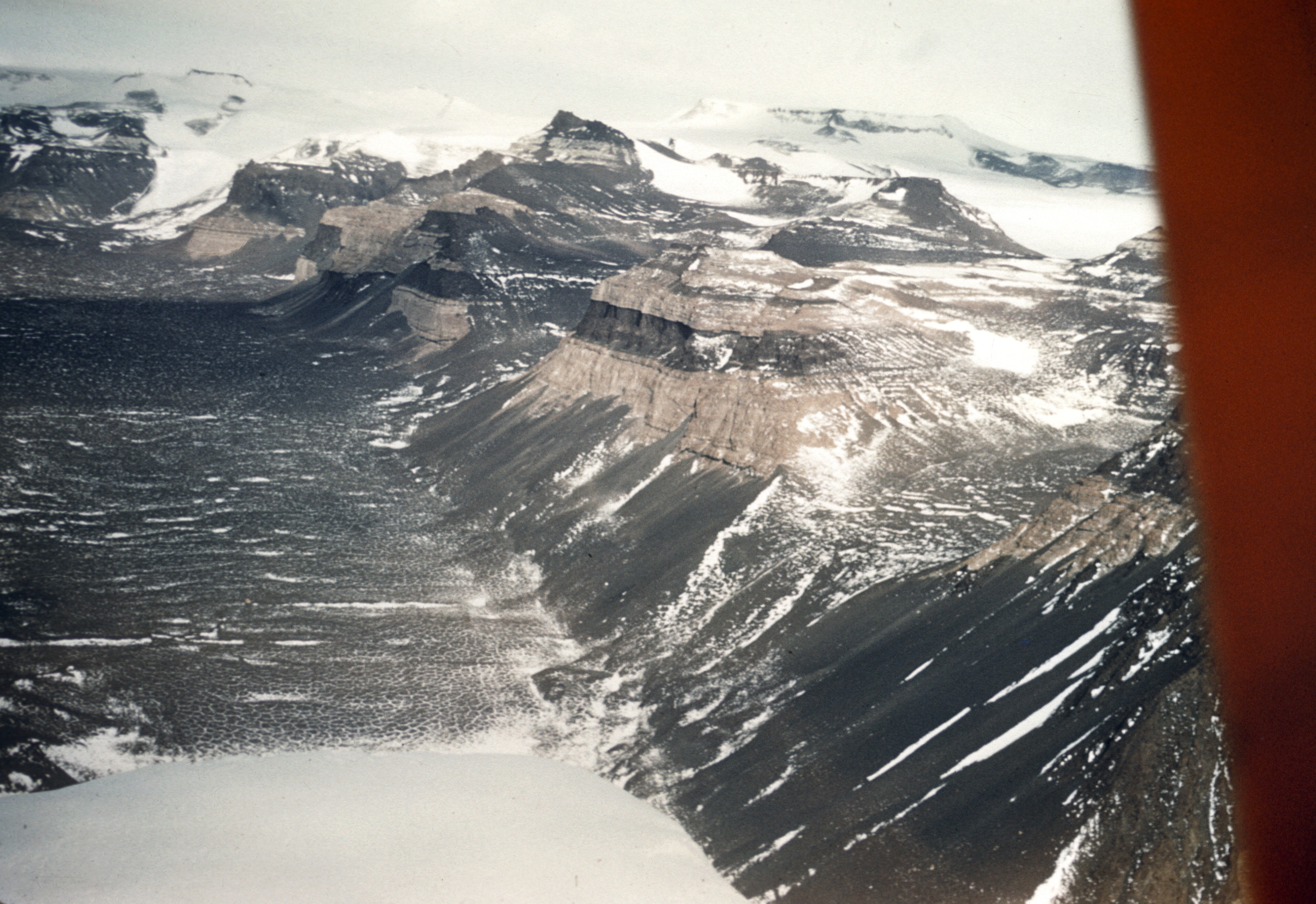 Aerial view of a dry rocky valley.