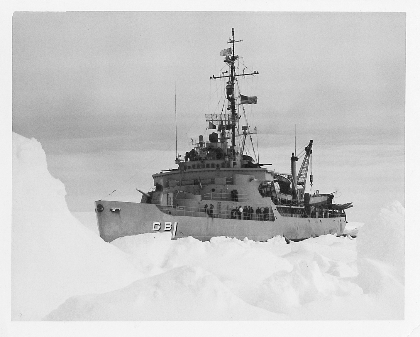 A ship surrounded by ice.