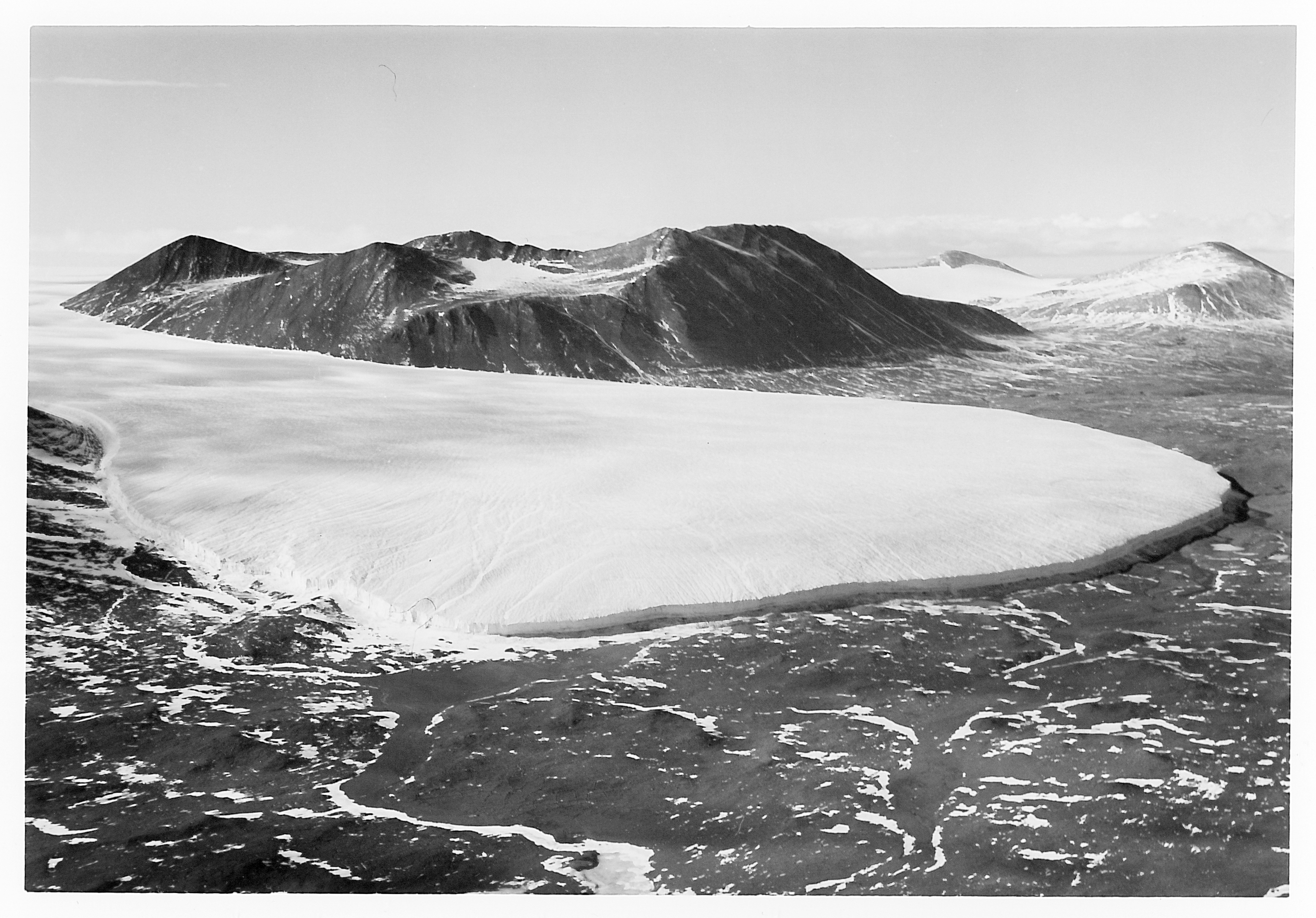 A frozen mountain landscape.