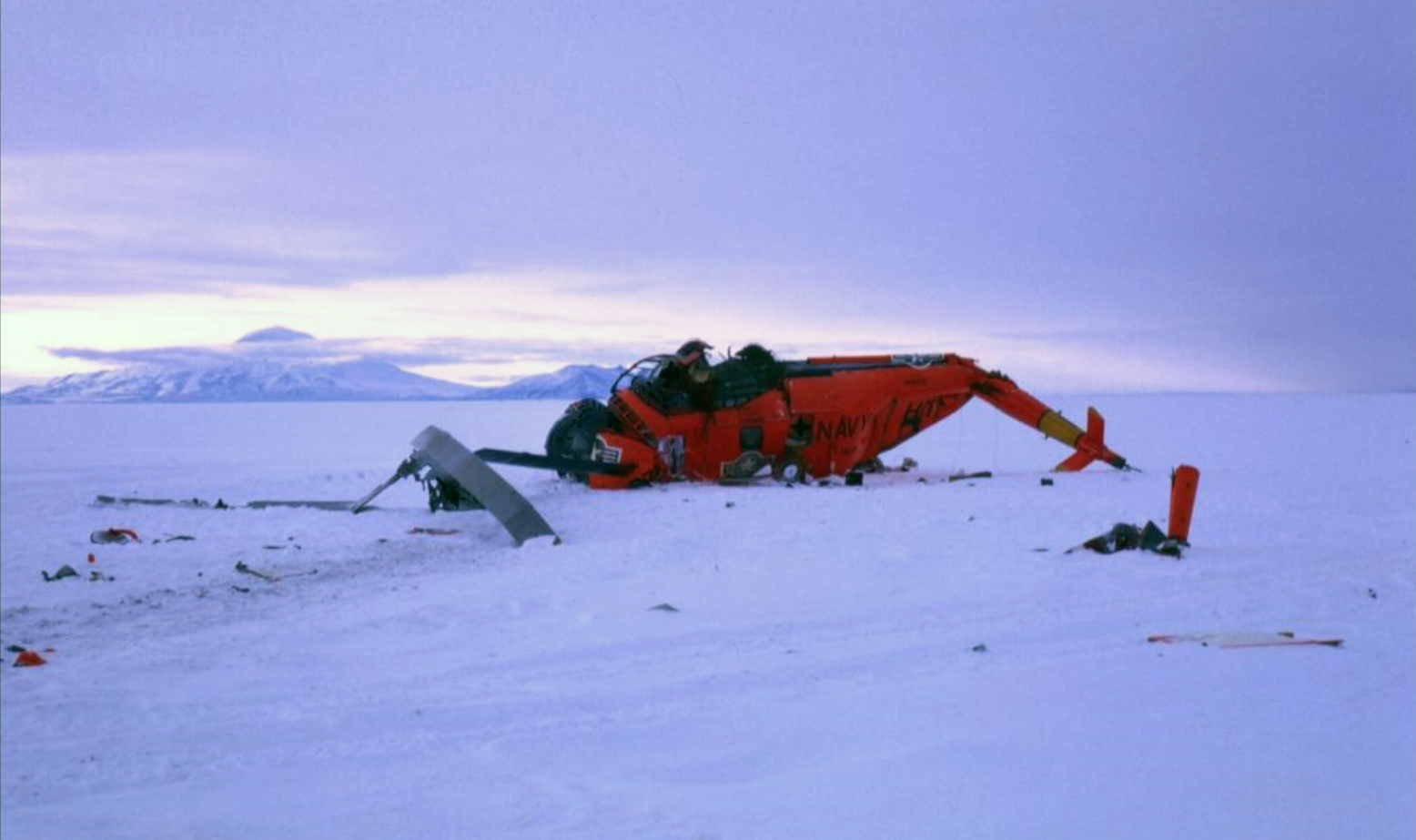 A crashed helicopter.