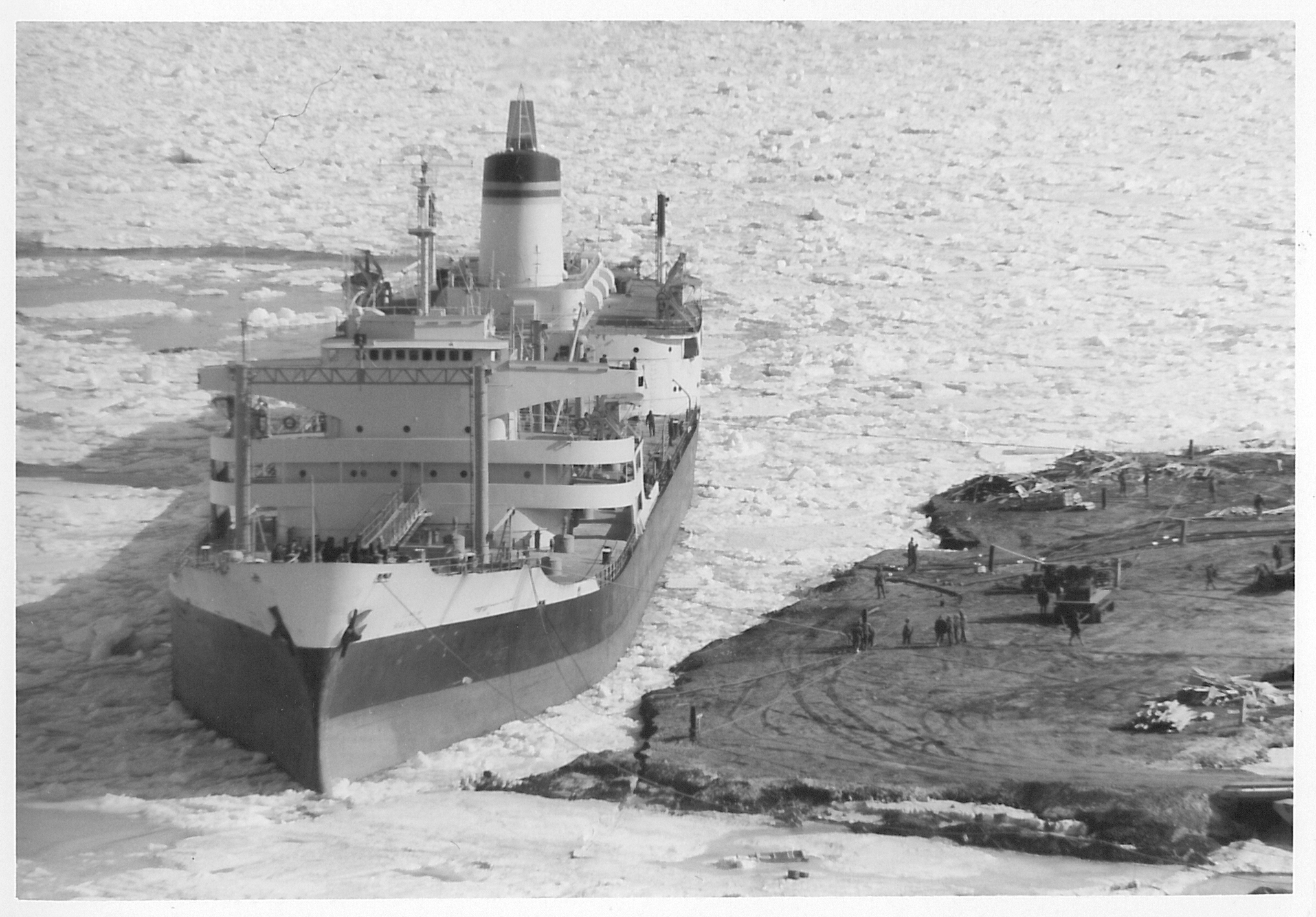 A ship in icy waters.