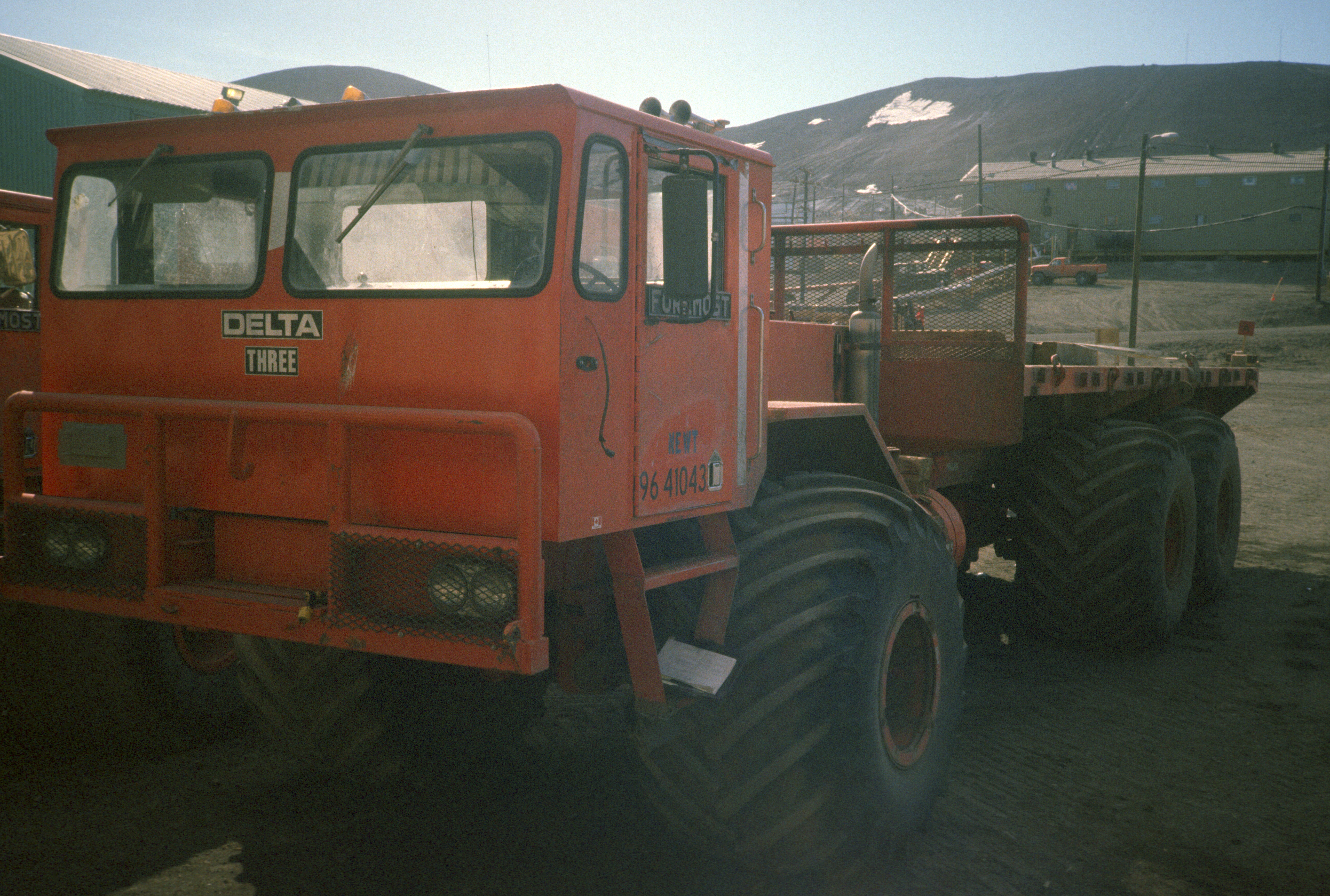 A large flat bed truck.