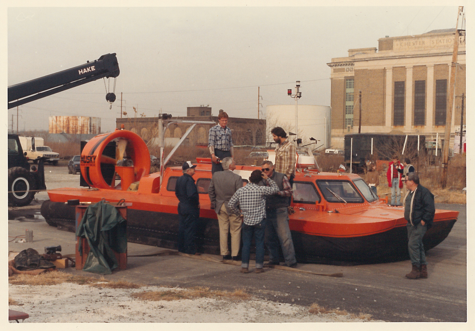 A hovercraft on land.