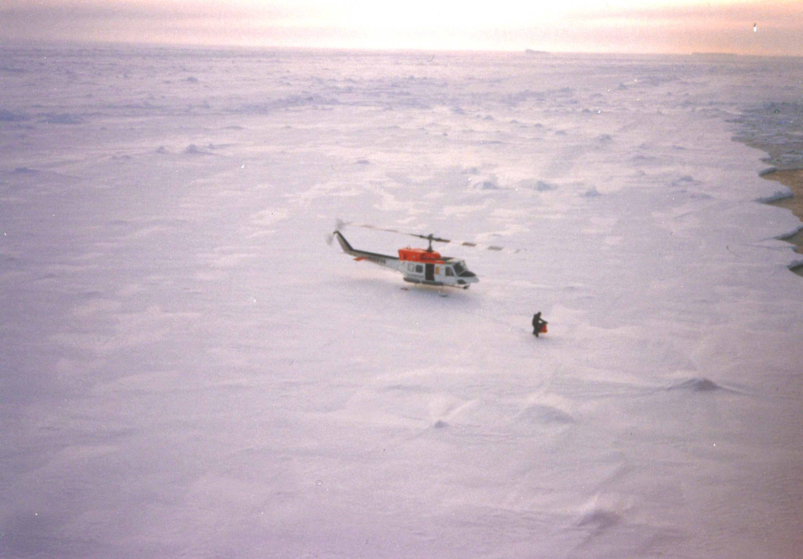 A helicopter on sea ice.