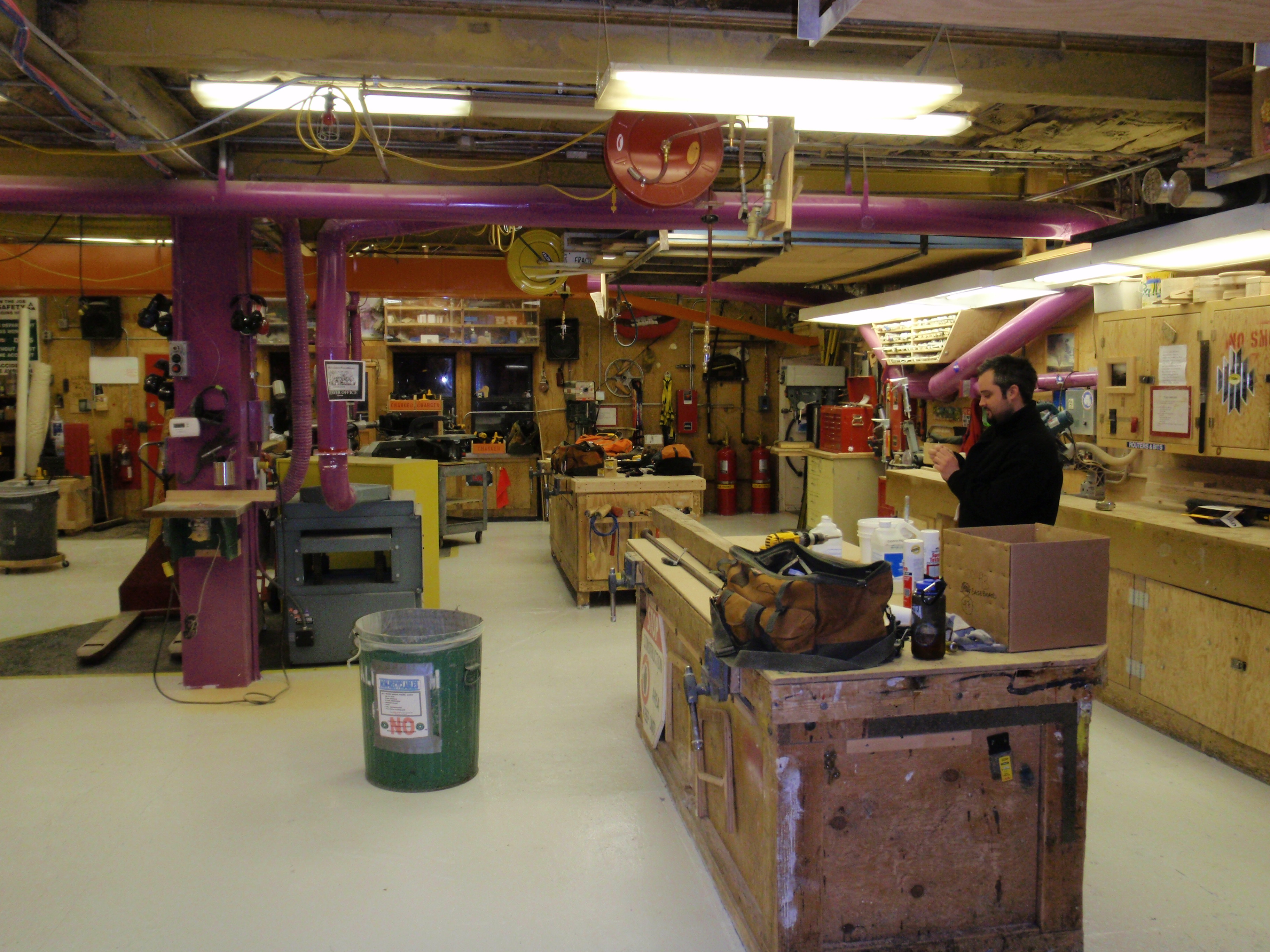 Inside a carpentry workshop.