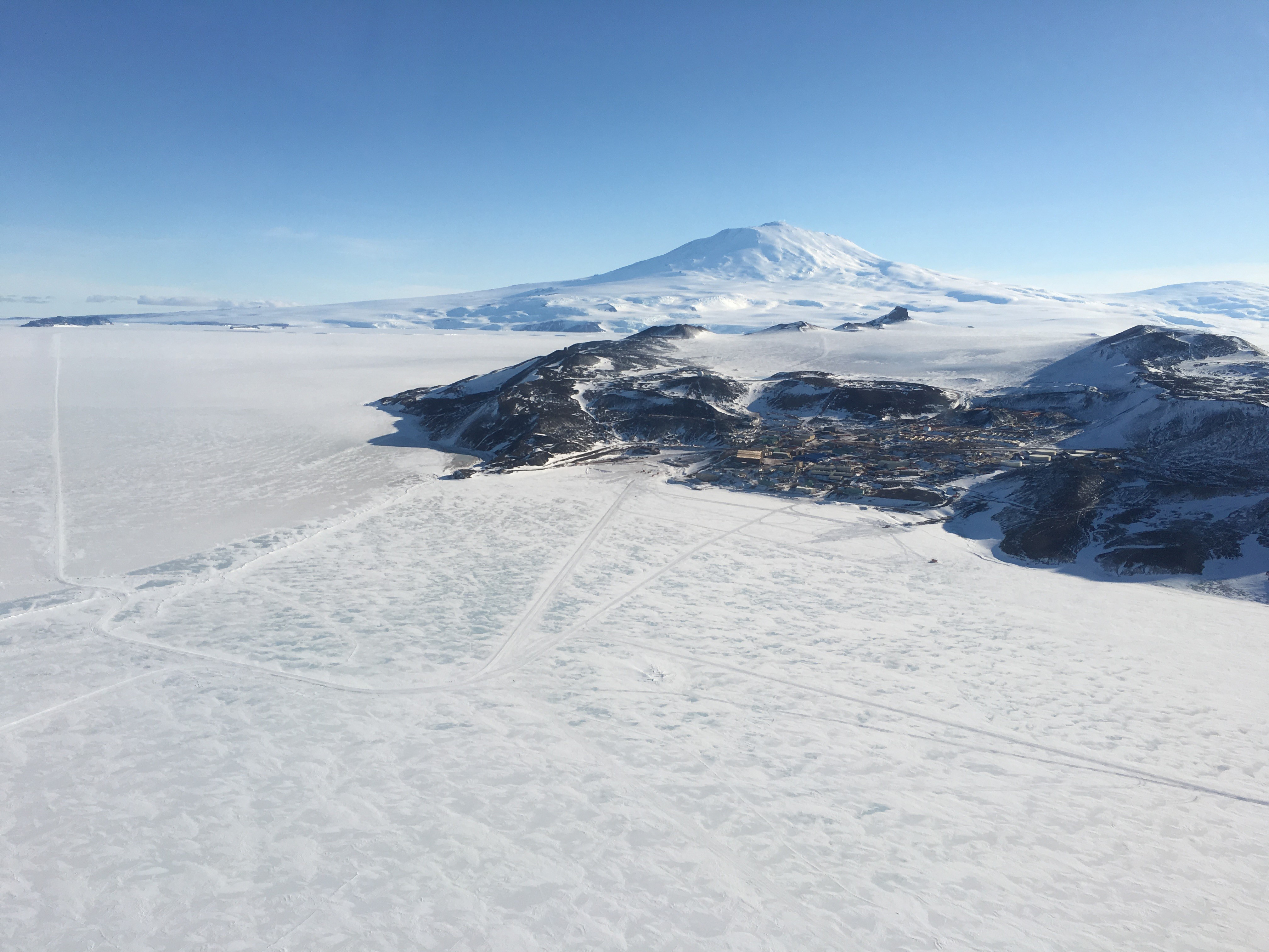 Aerial view of a snow-covered landscape.