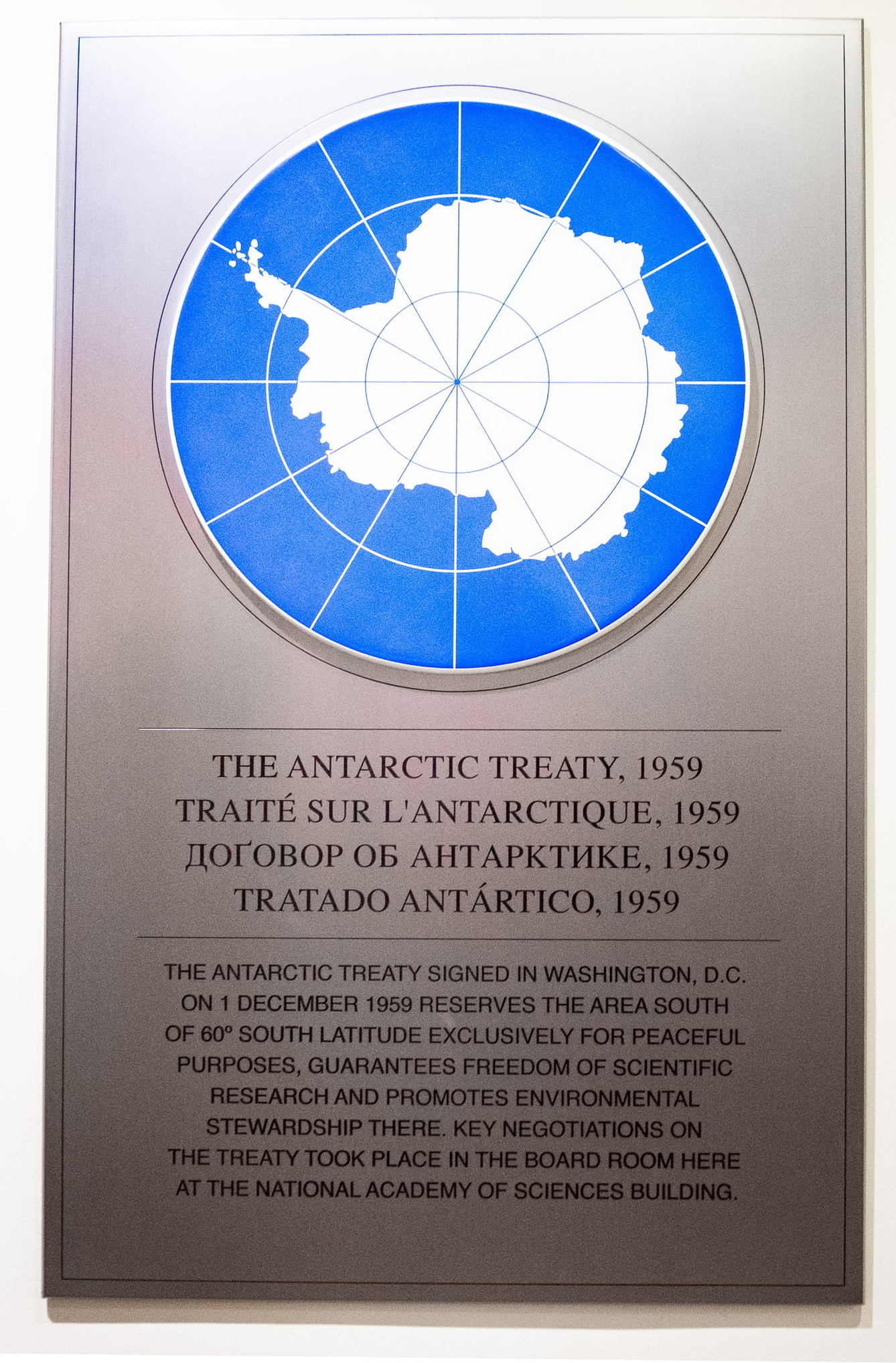 A plaque with information about the Antarctic Treaty.