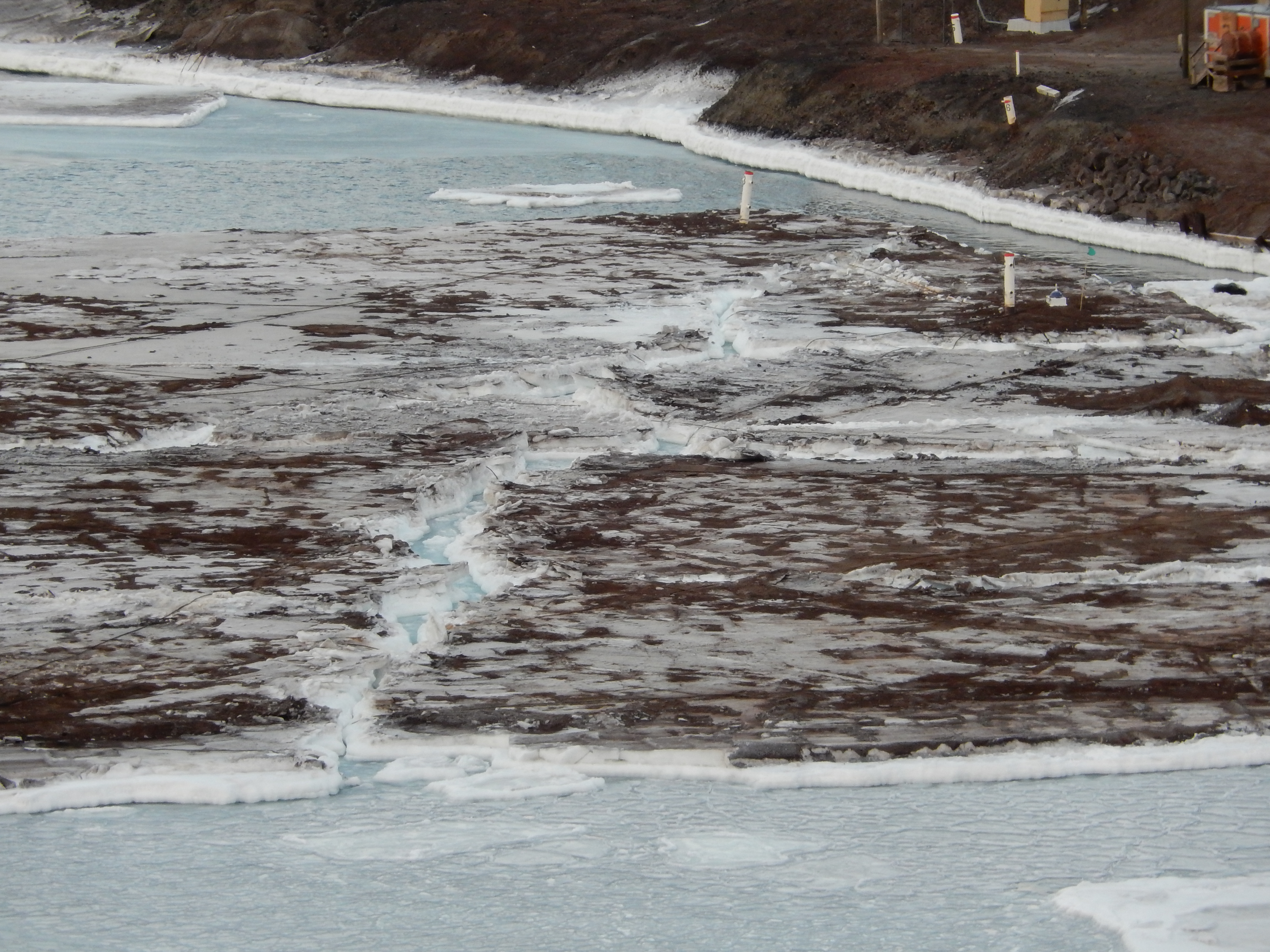 A close view of a breaking ice pier.