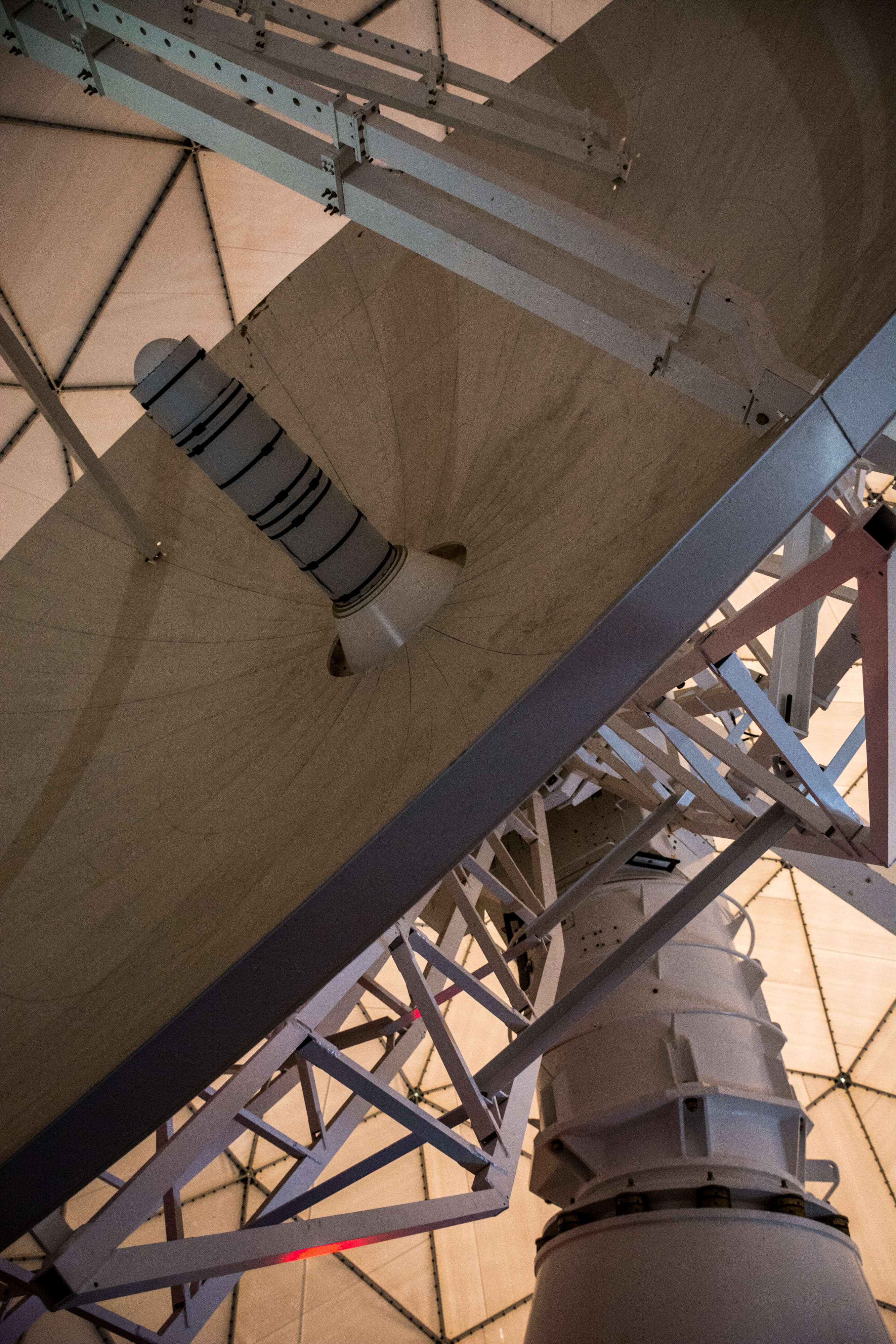 A close view of a satellite dish.