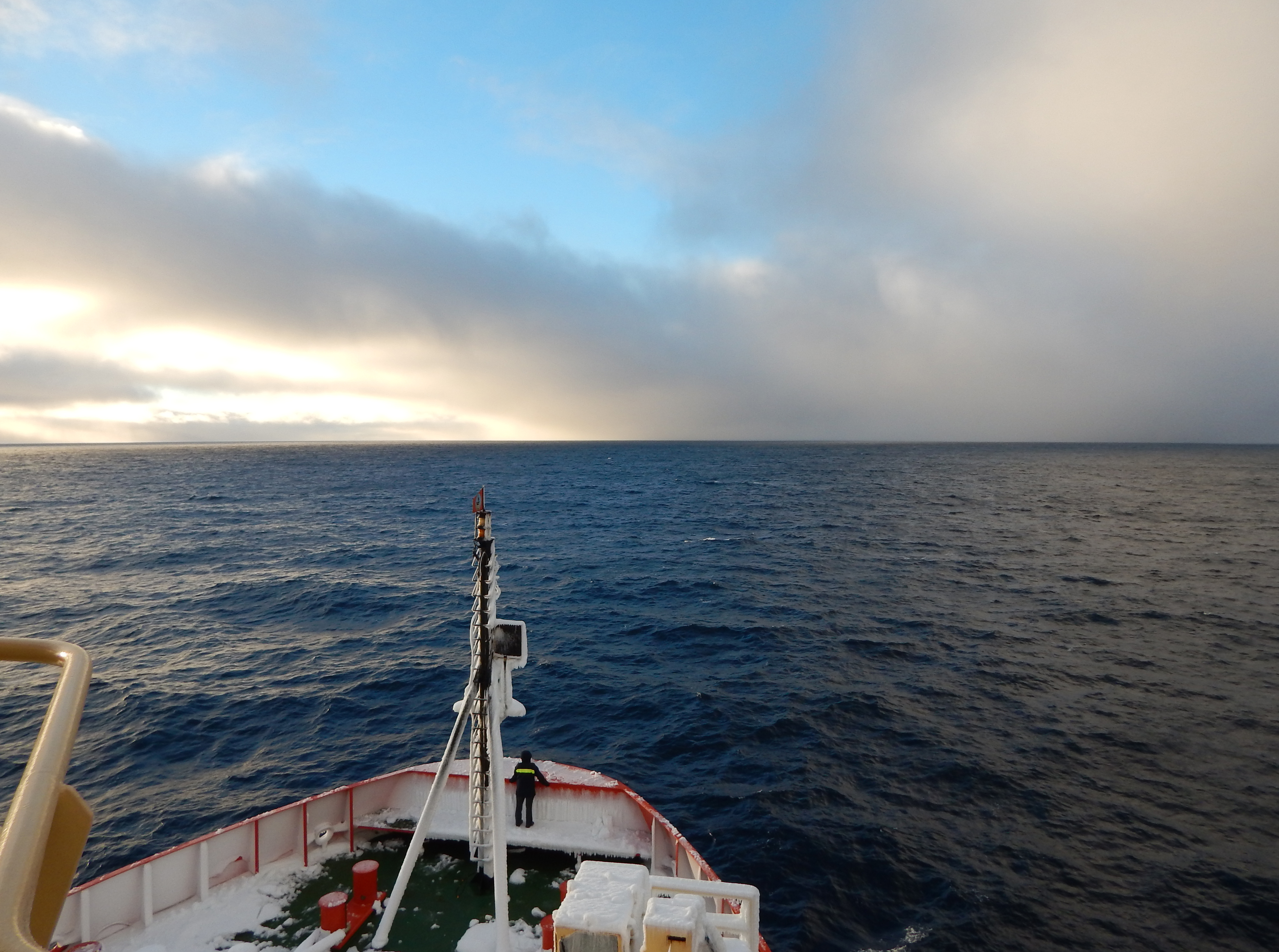 View of the open ocean from a ship.