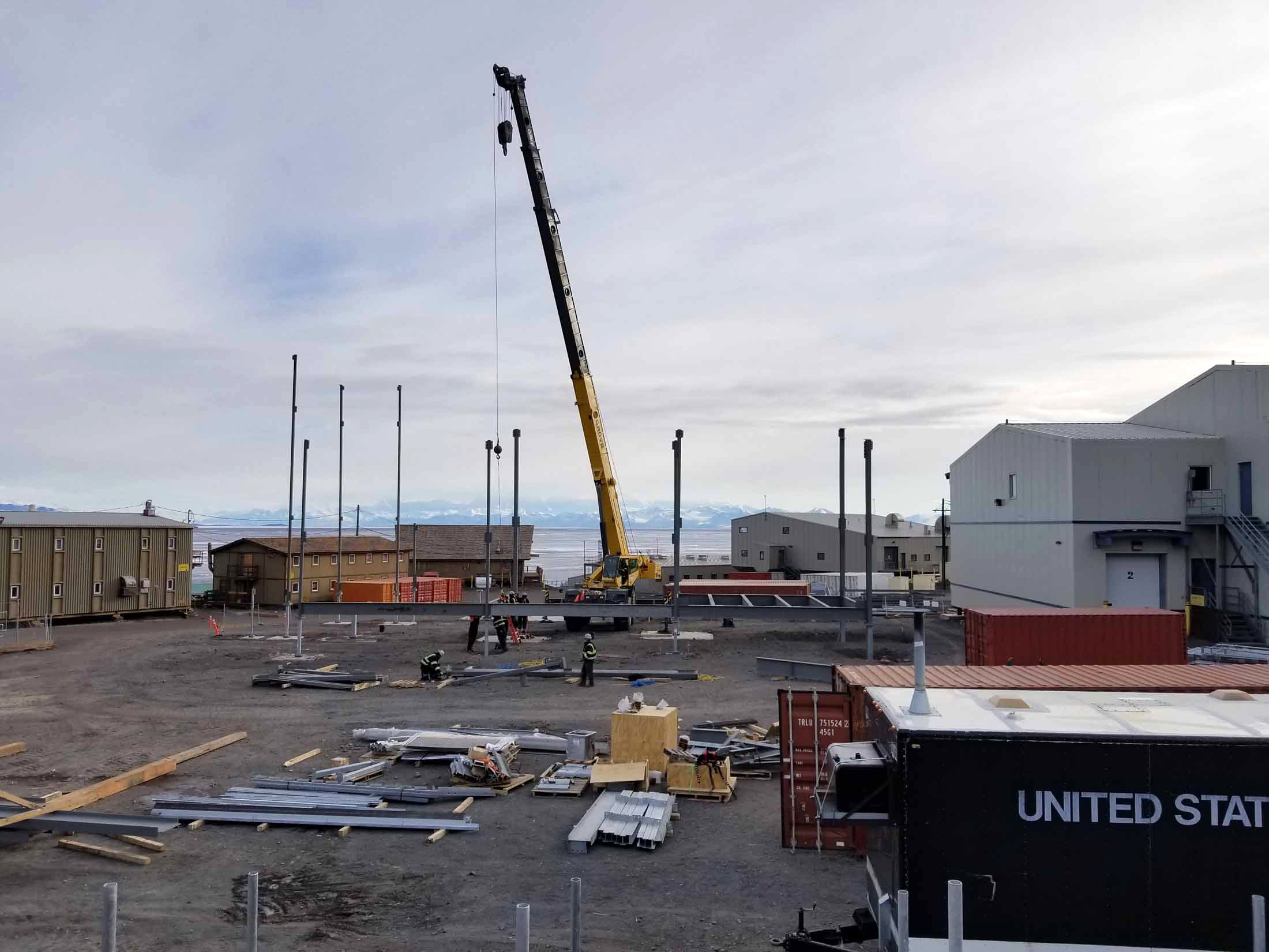 Crane operation in a construction zone.