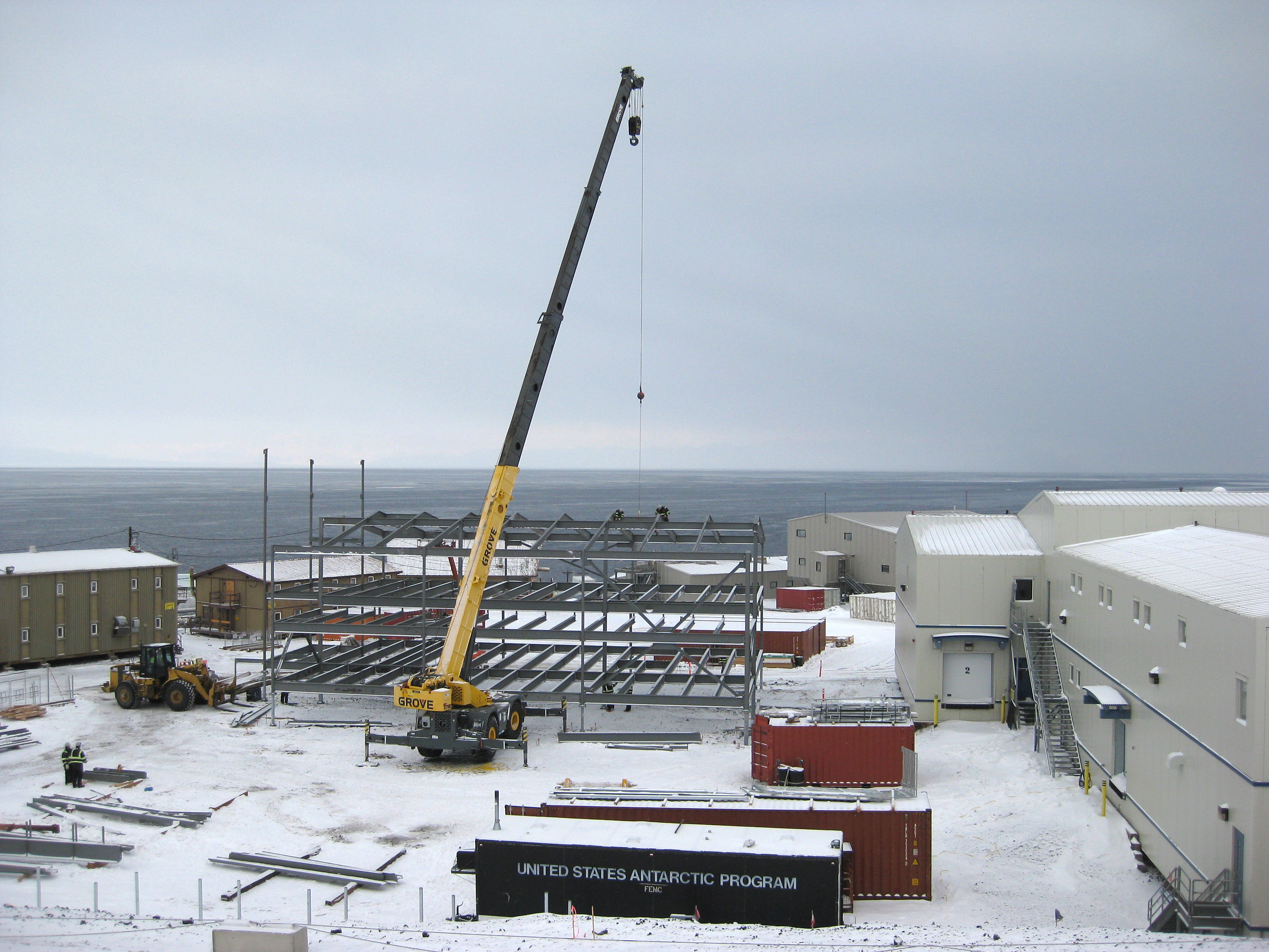 A crane in a construction site.