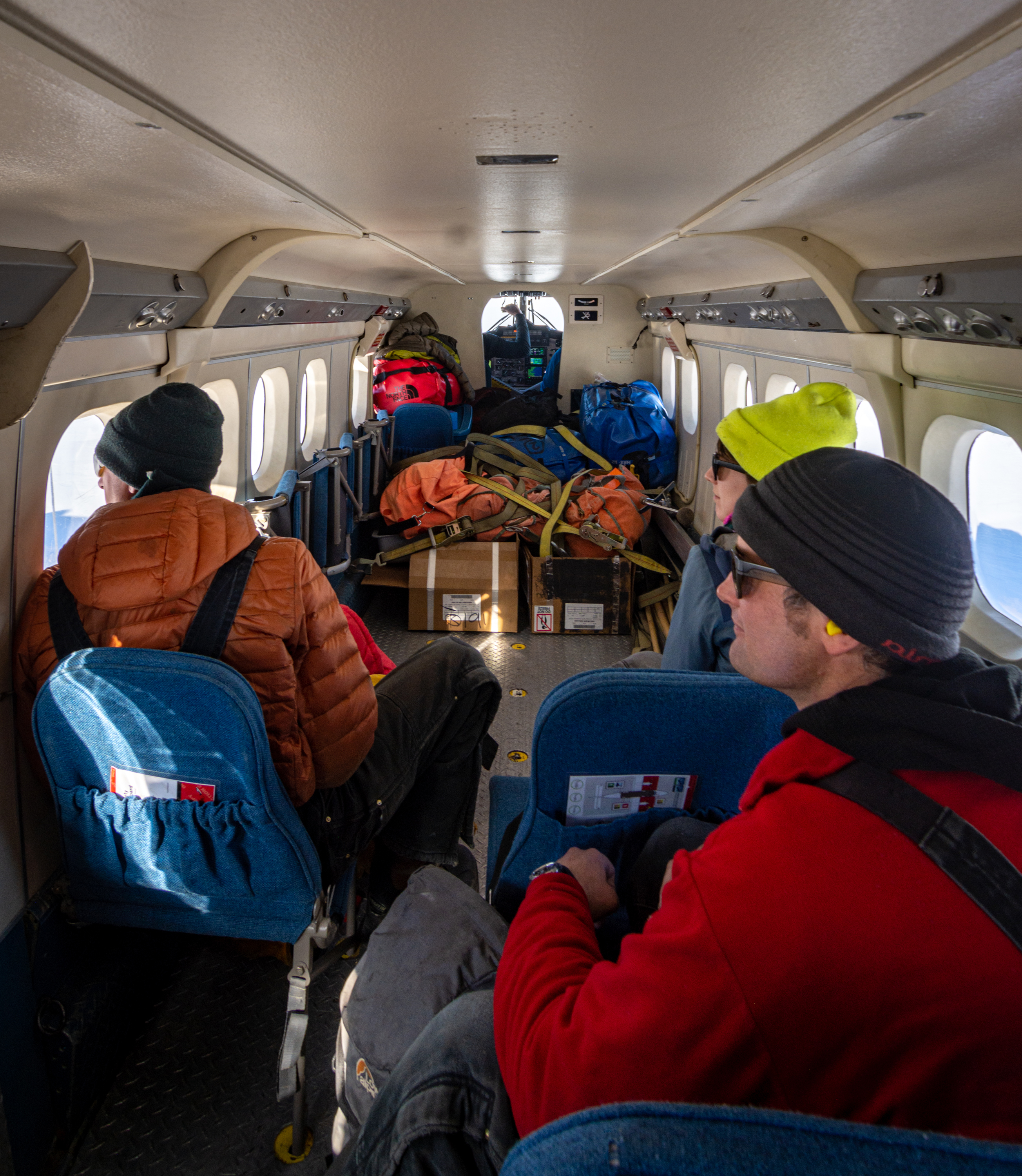 The interior of a small airplane.