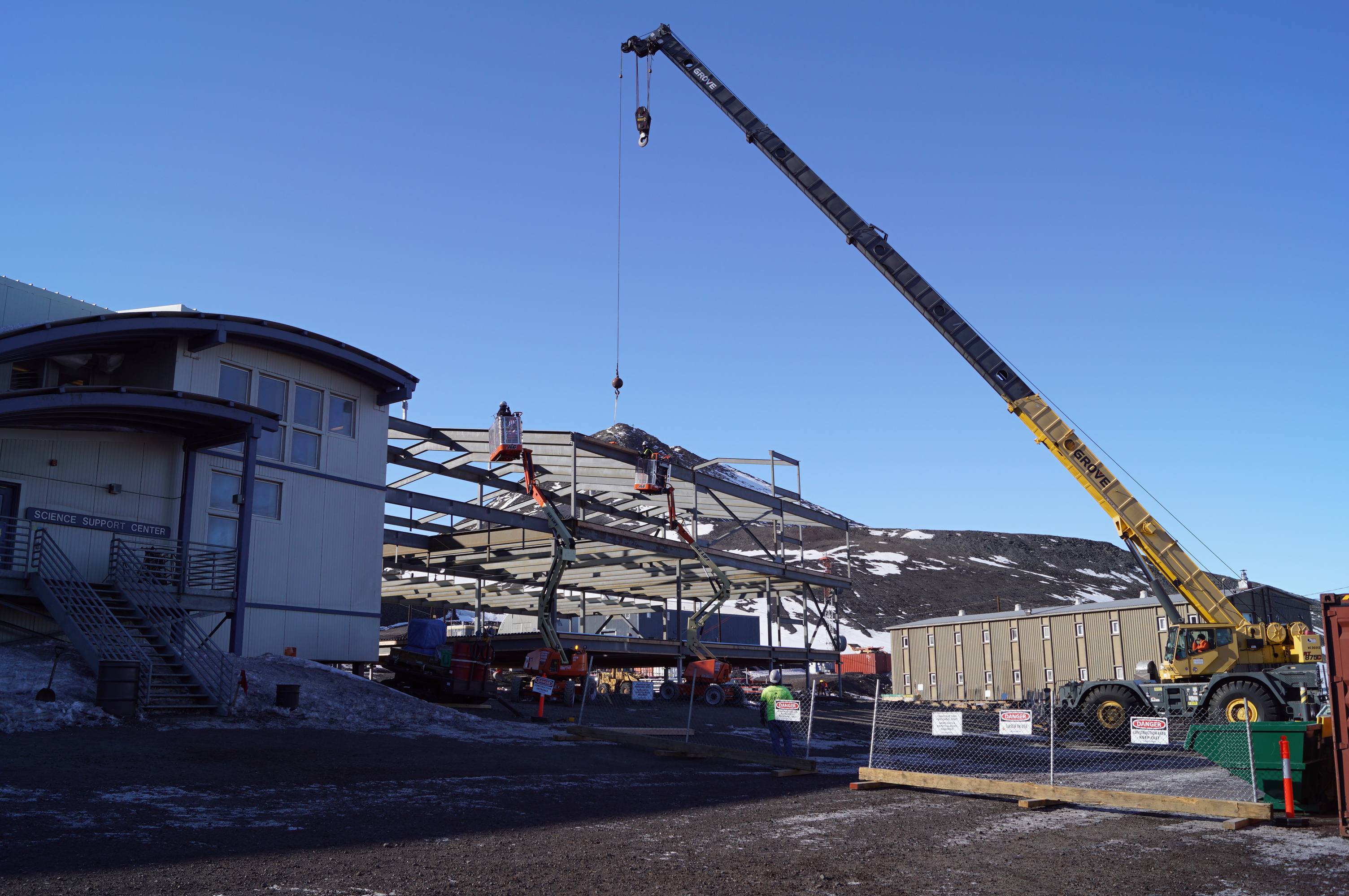 A crane assisting with construction.