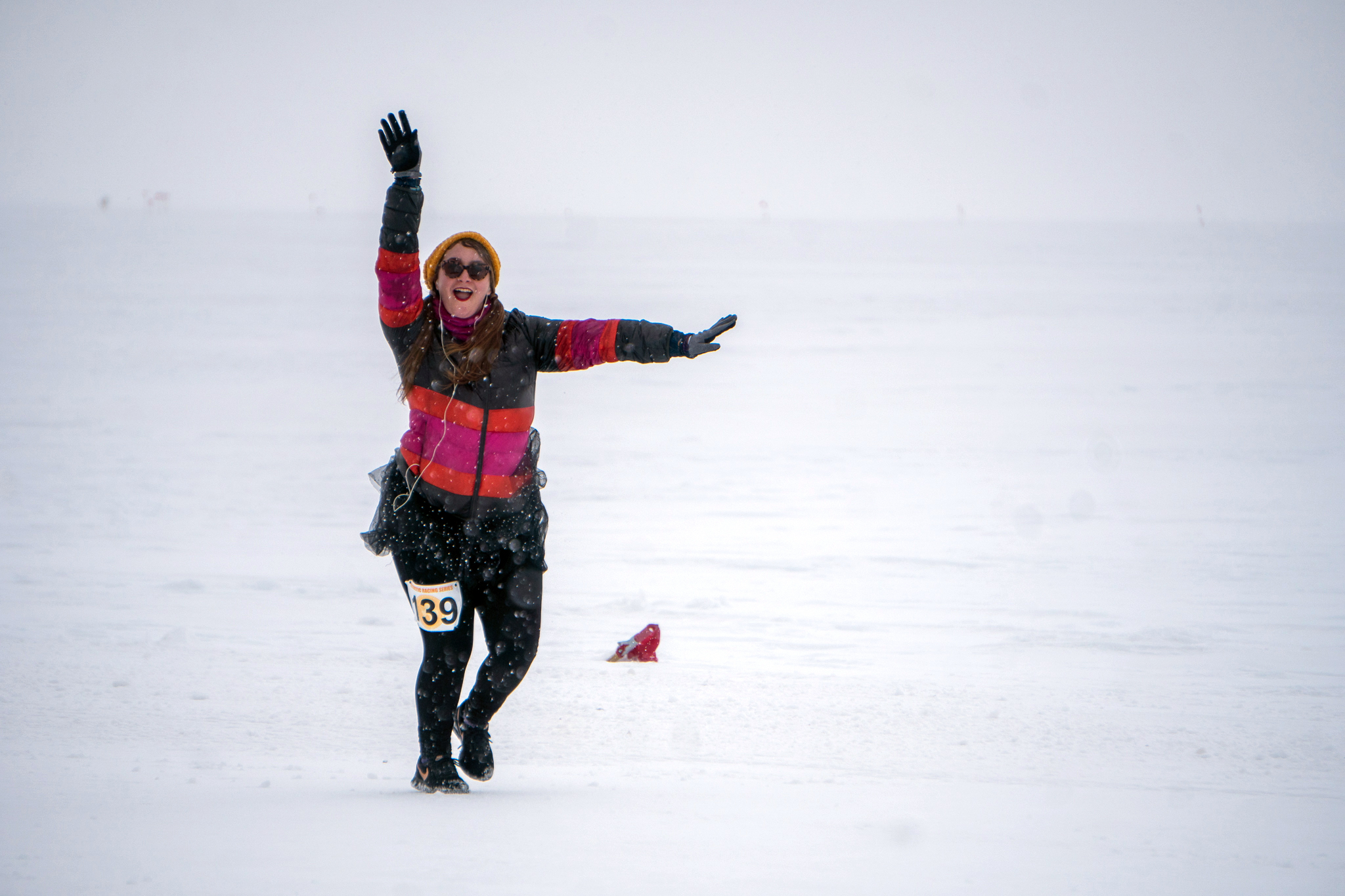 A woman dancing in the snow.