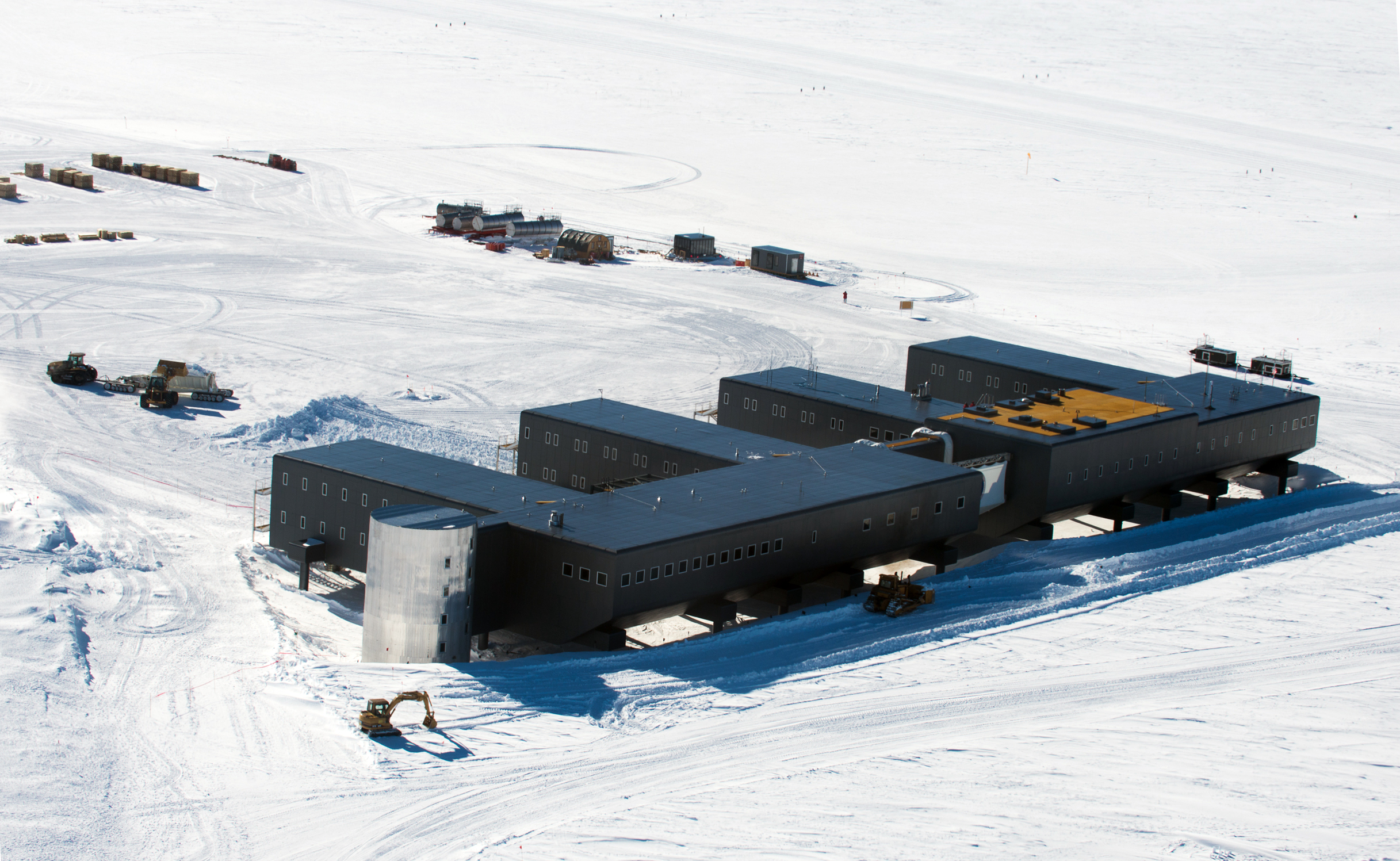 A large building on snow.