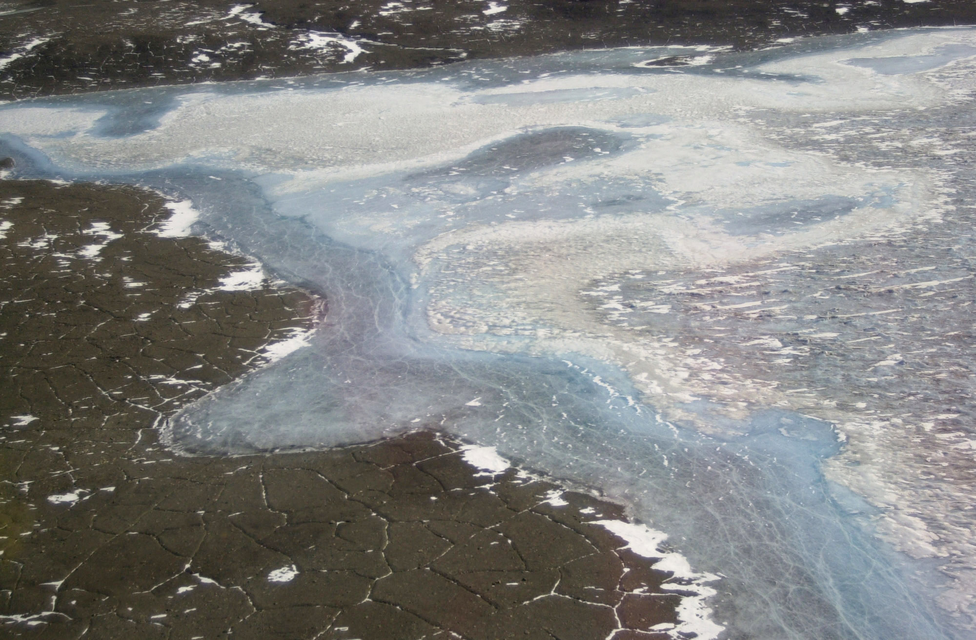 Aerial view of a frozen lake.