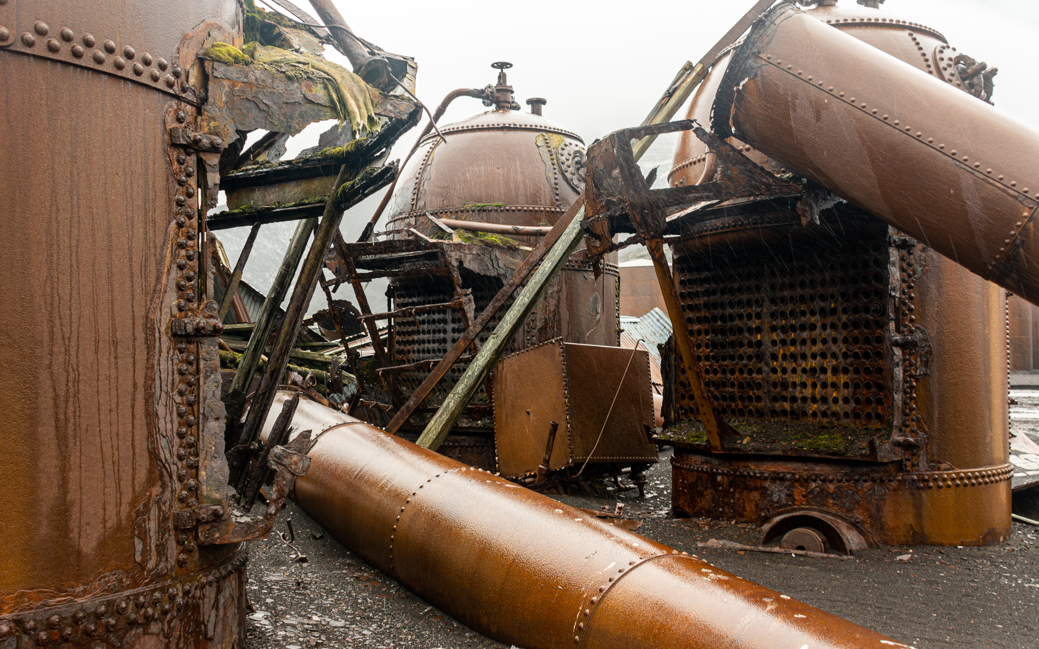 Old rusting structures and pipes.