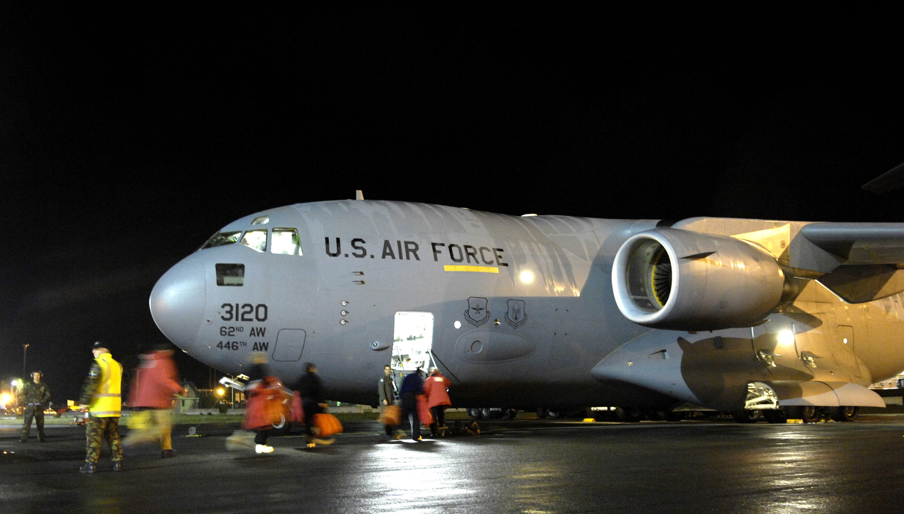 boarding a C-17 Globemaster III.