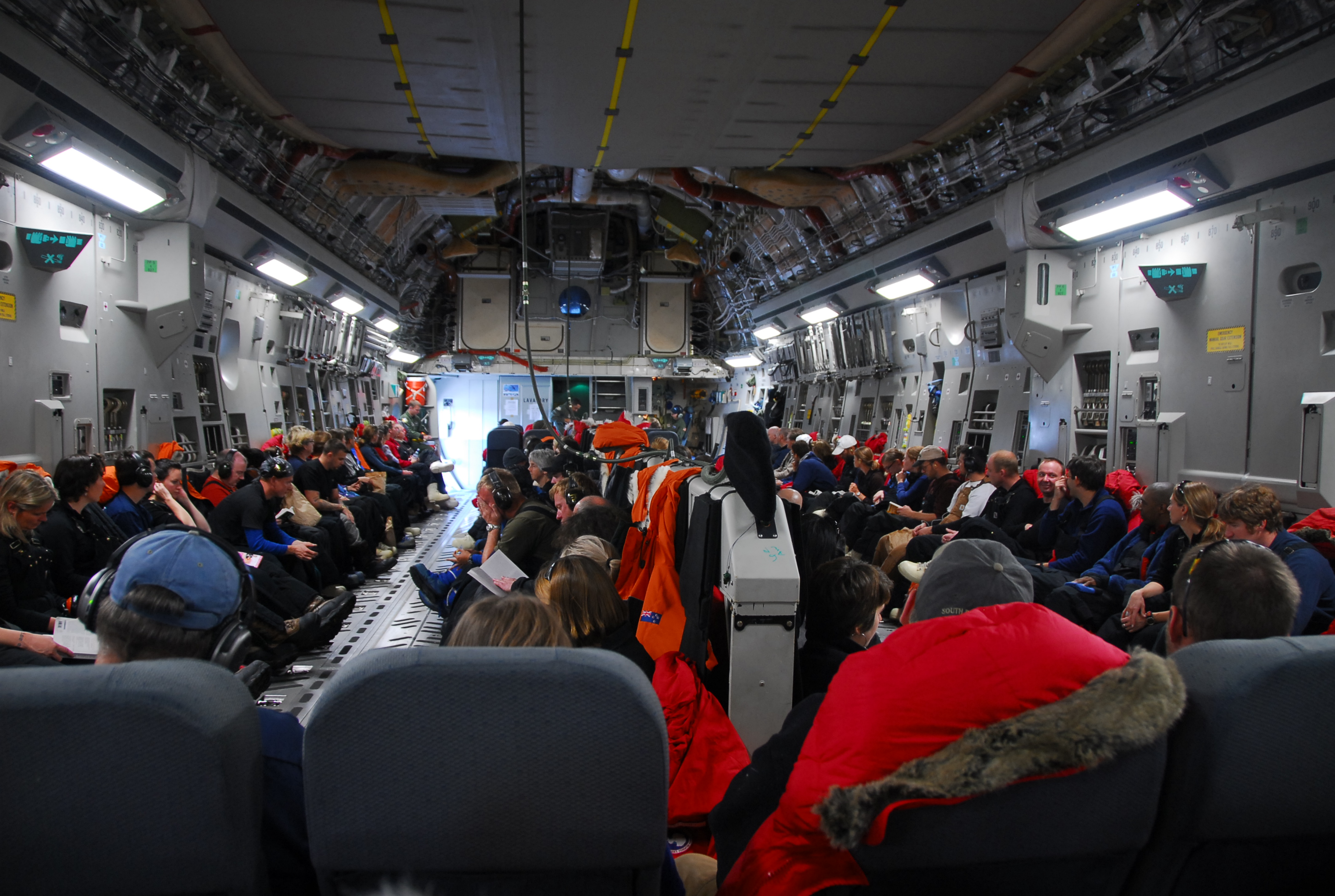 People inside an airplane.