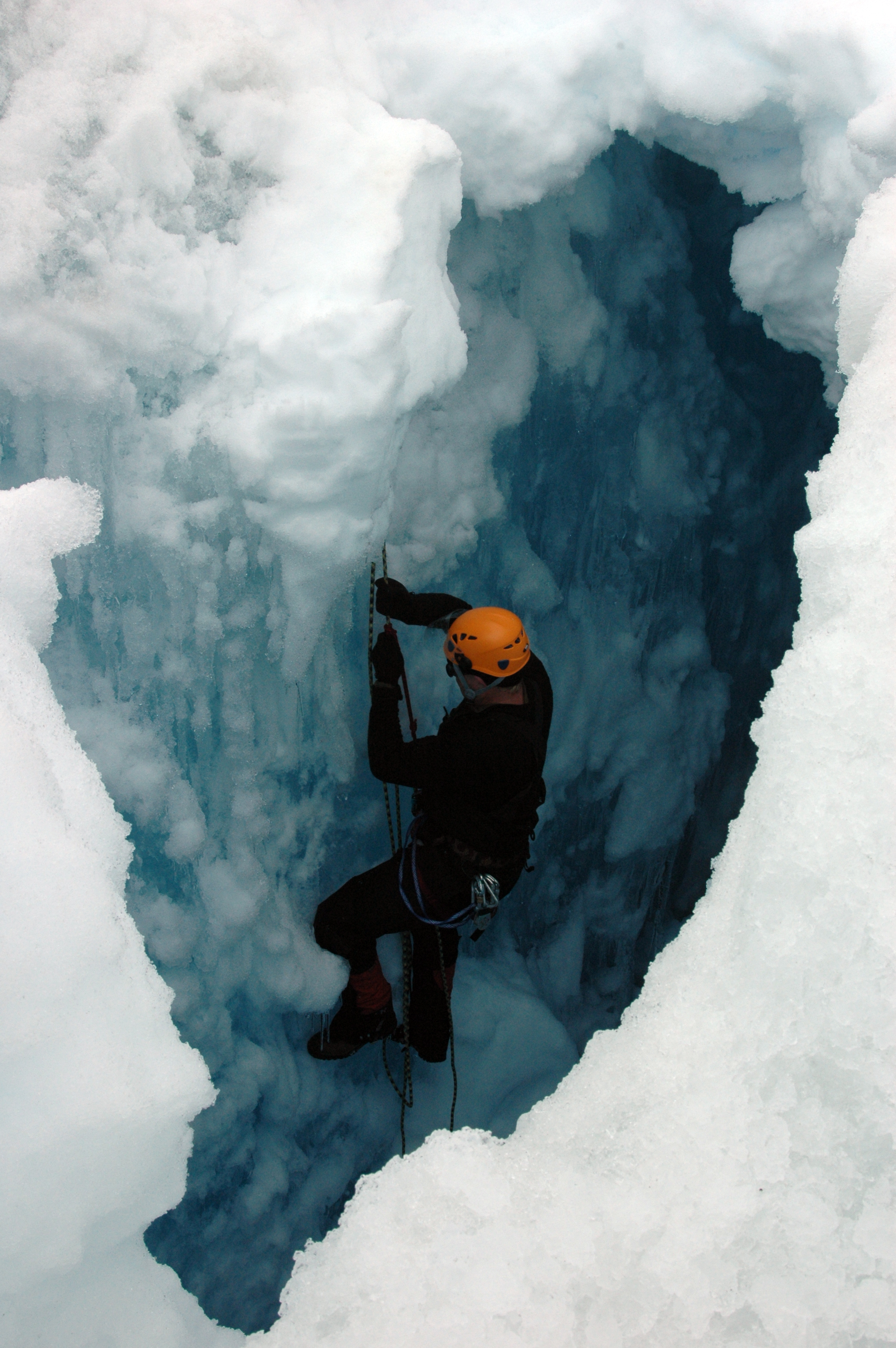 Climber in a crevasse.