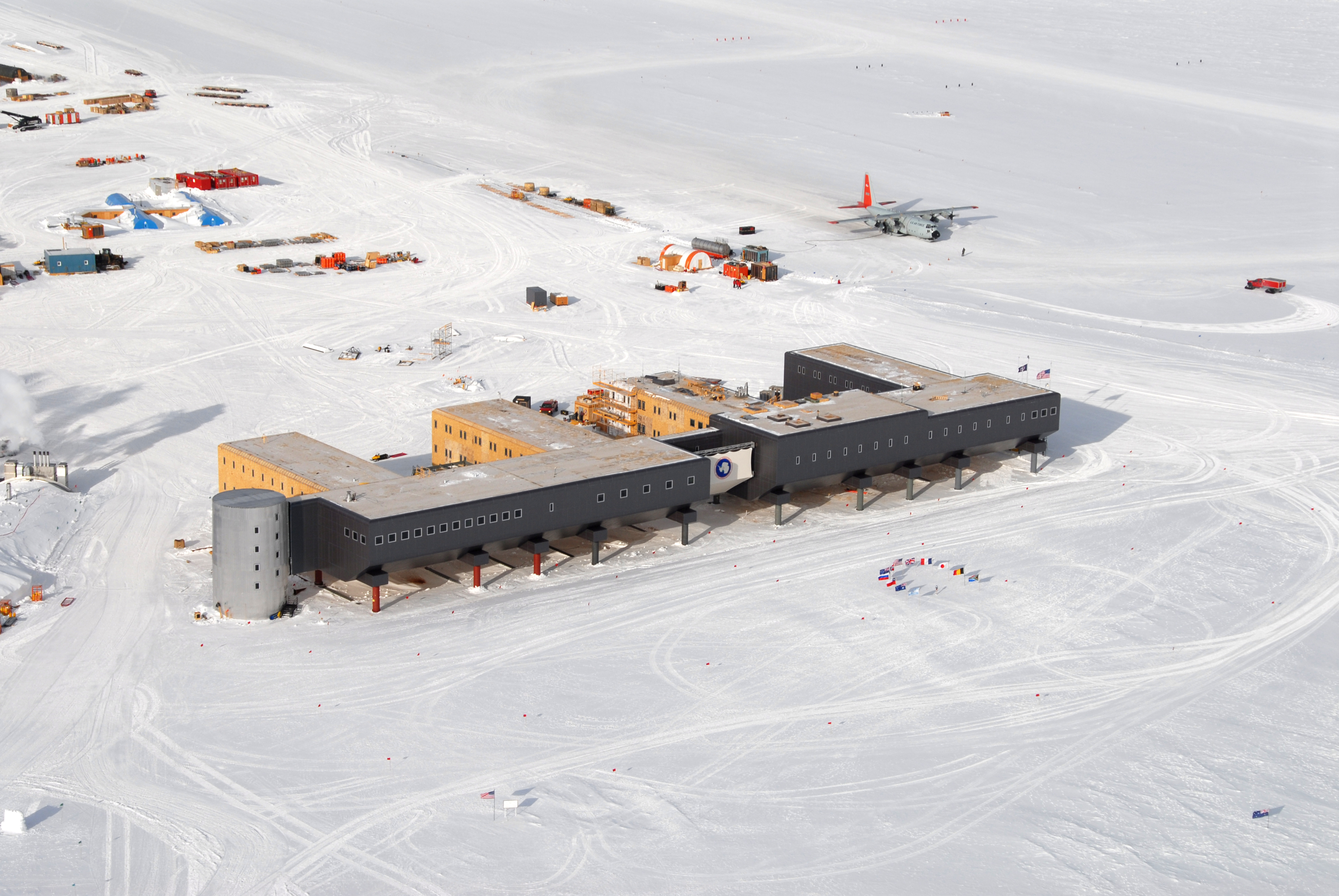 Buildings on snow.