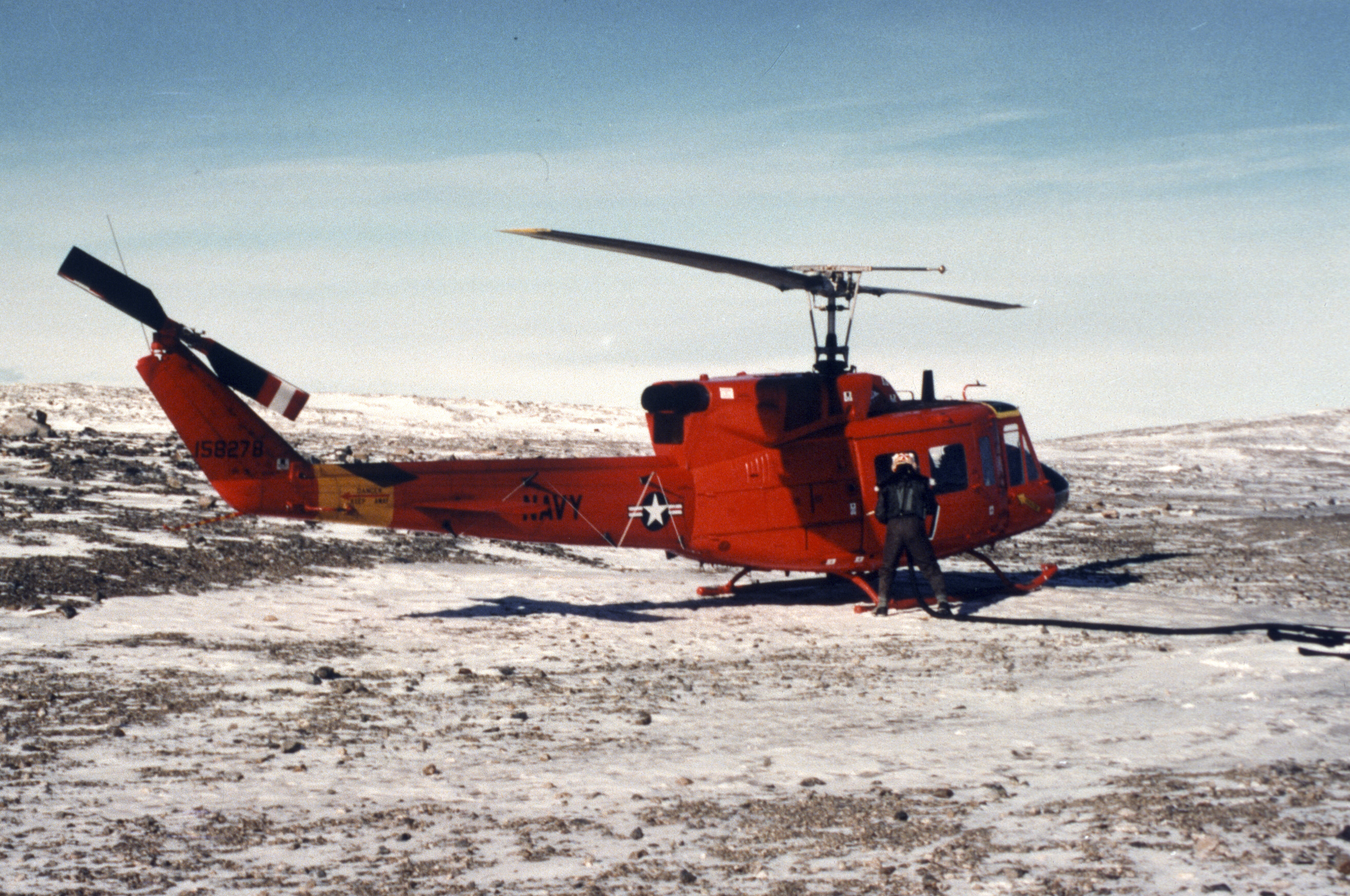 An orange helicopter.