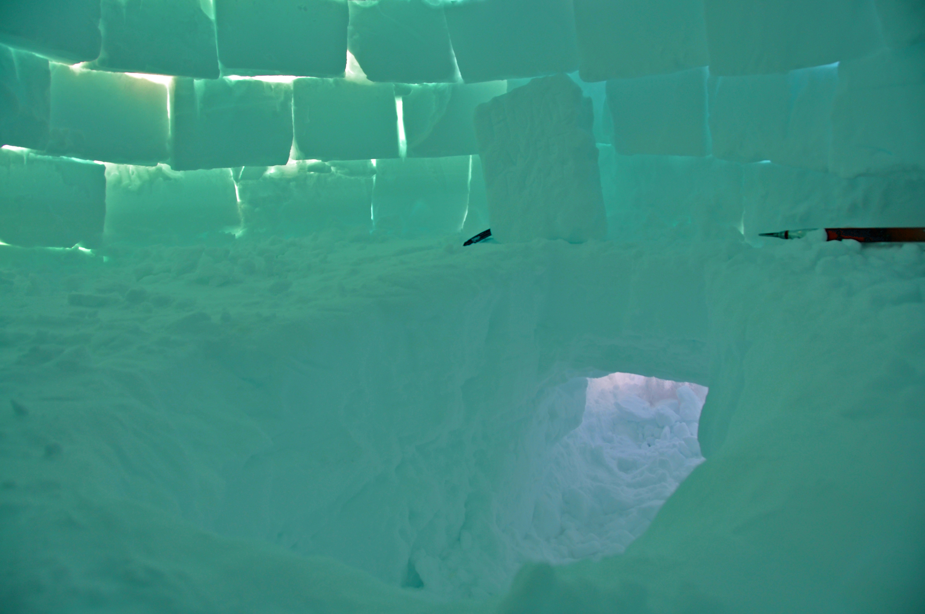 Inside an igloo.