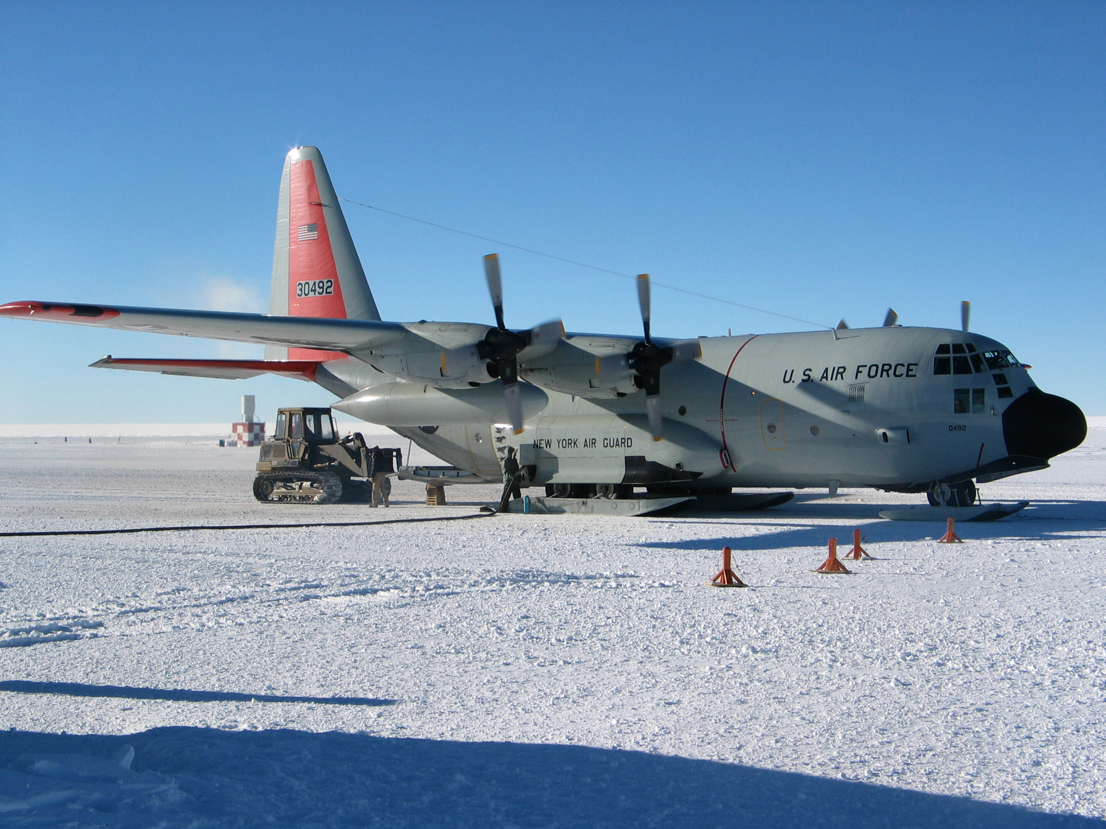 A ski-equipped large airplane.