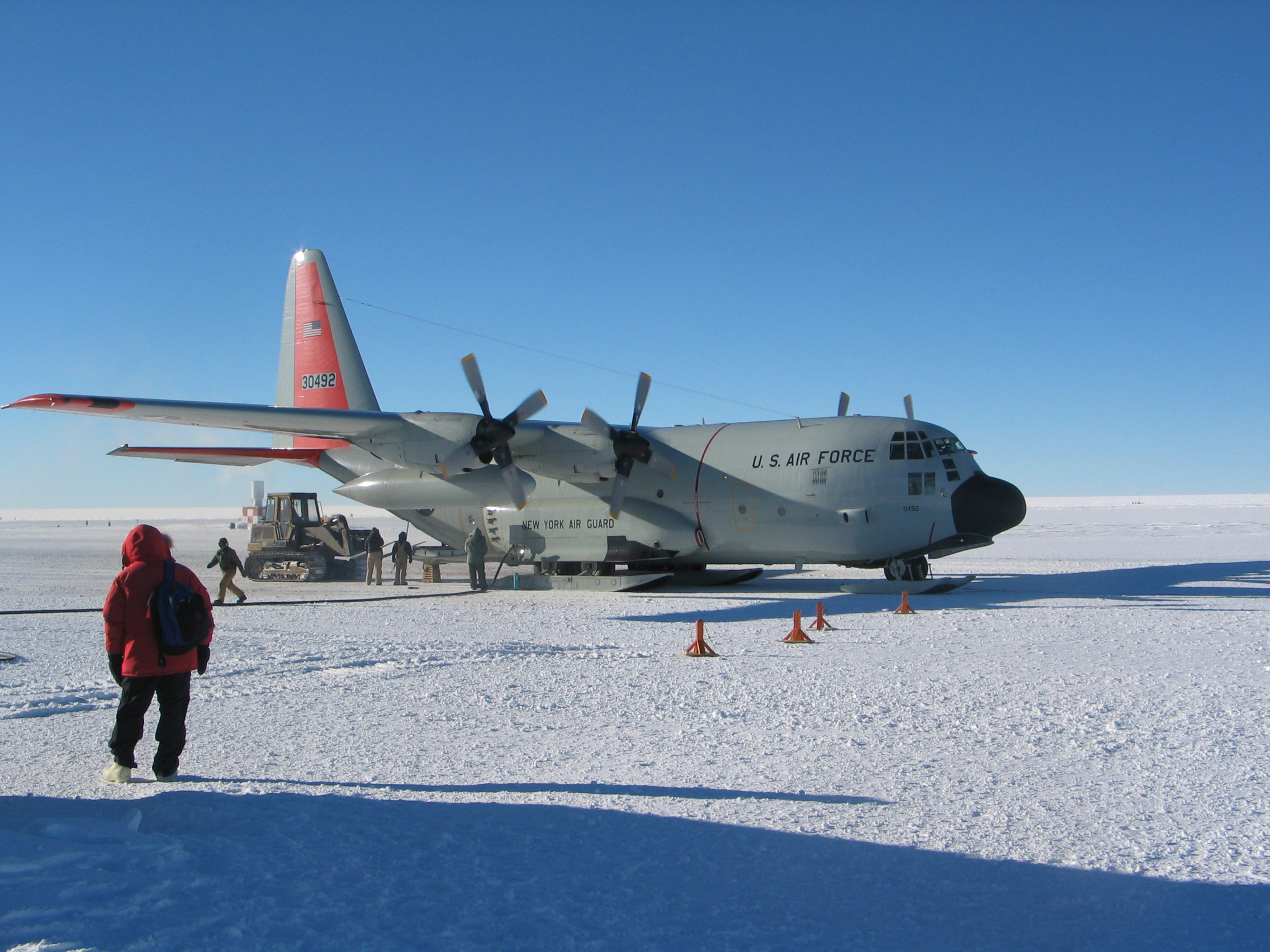 A ski-equipped large airplane.