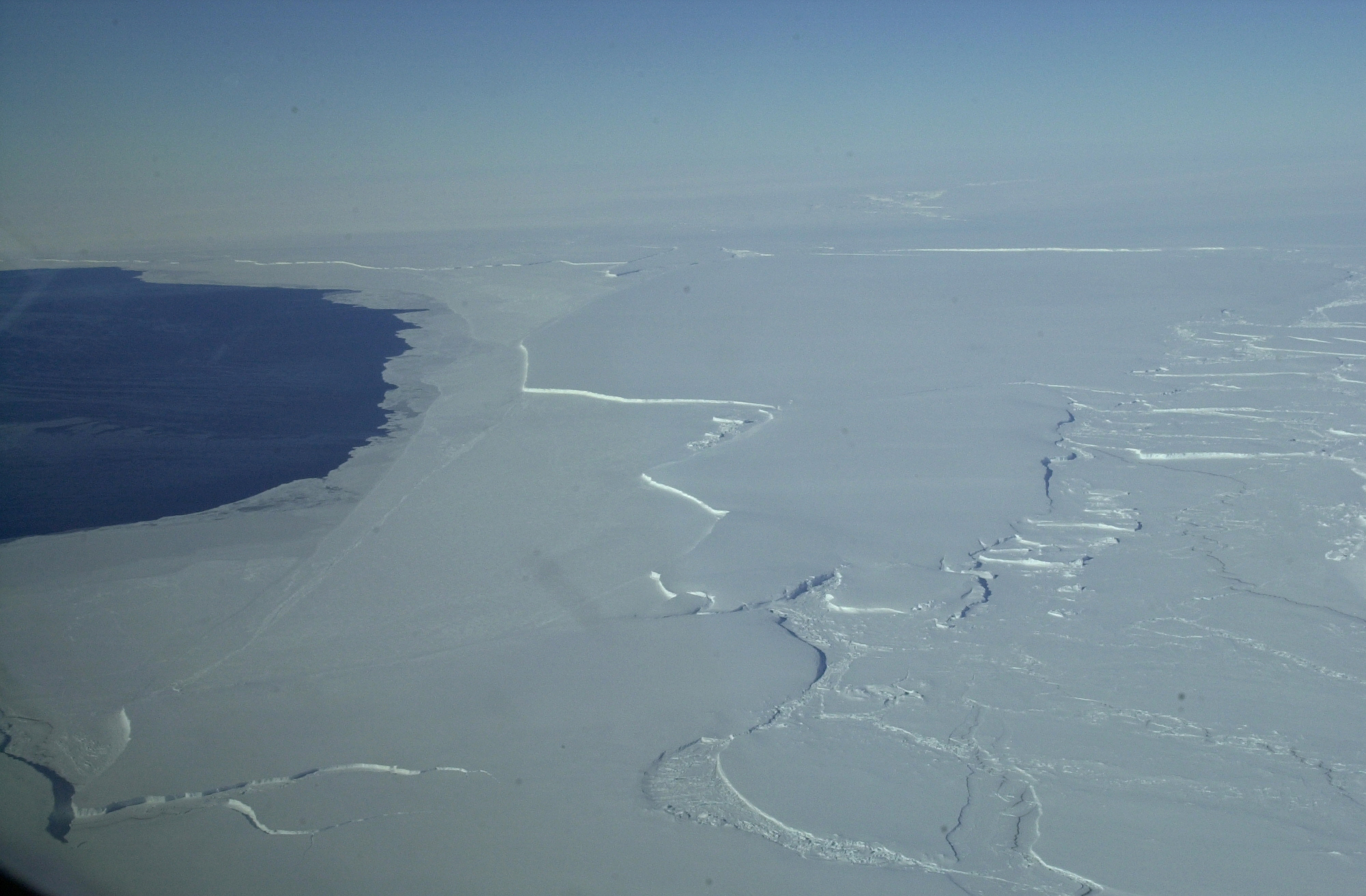 Aerial view of an expanse of snow.