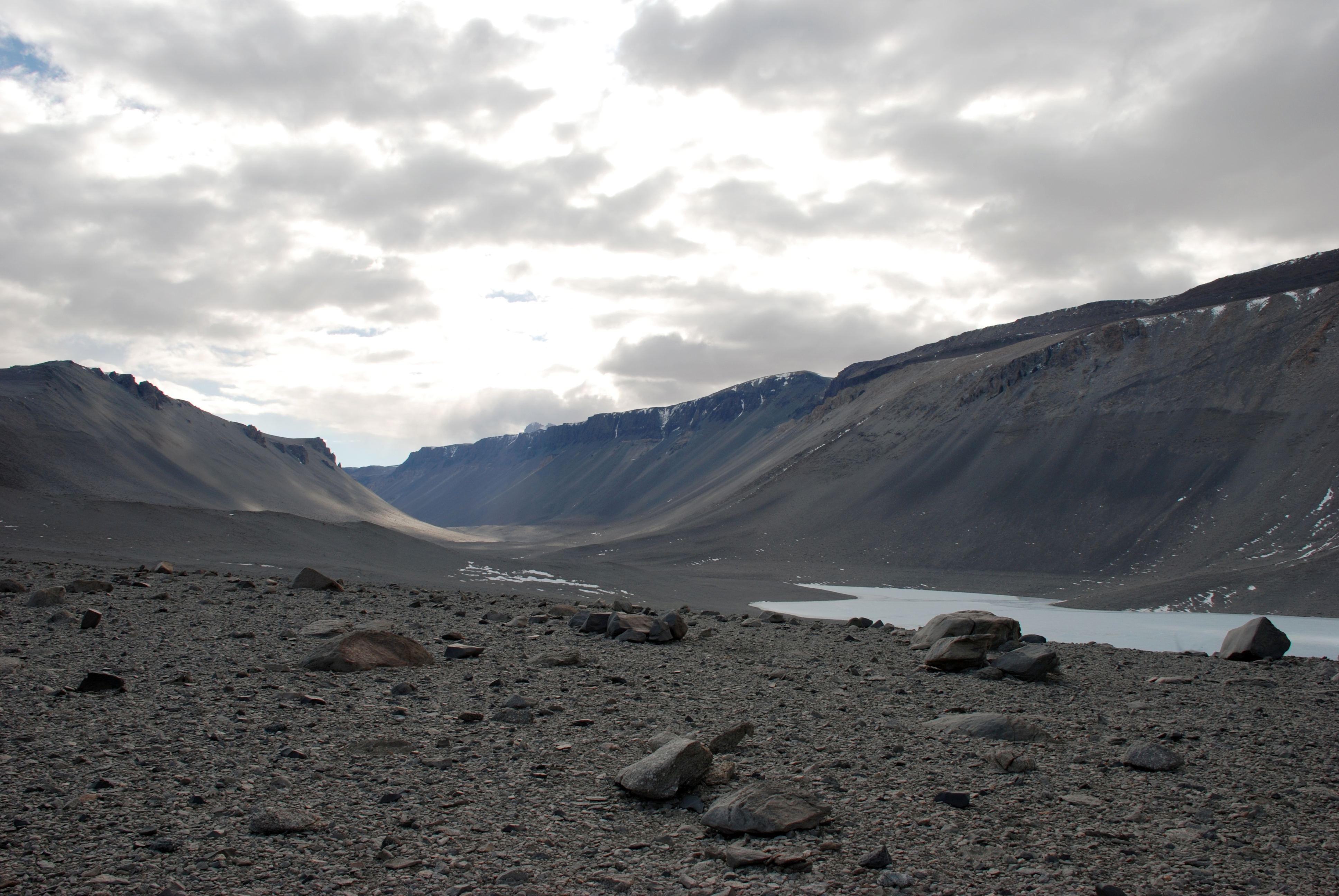 A dry barren valley.