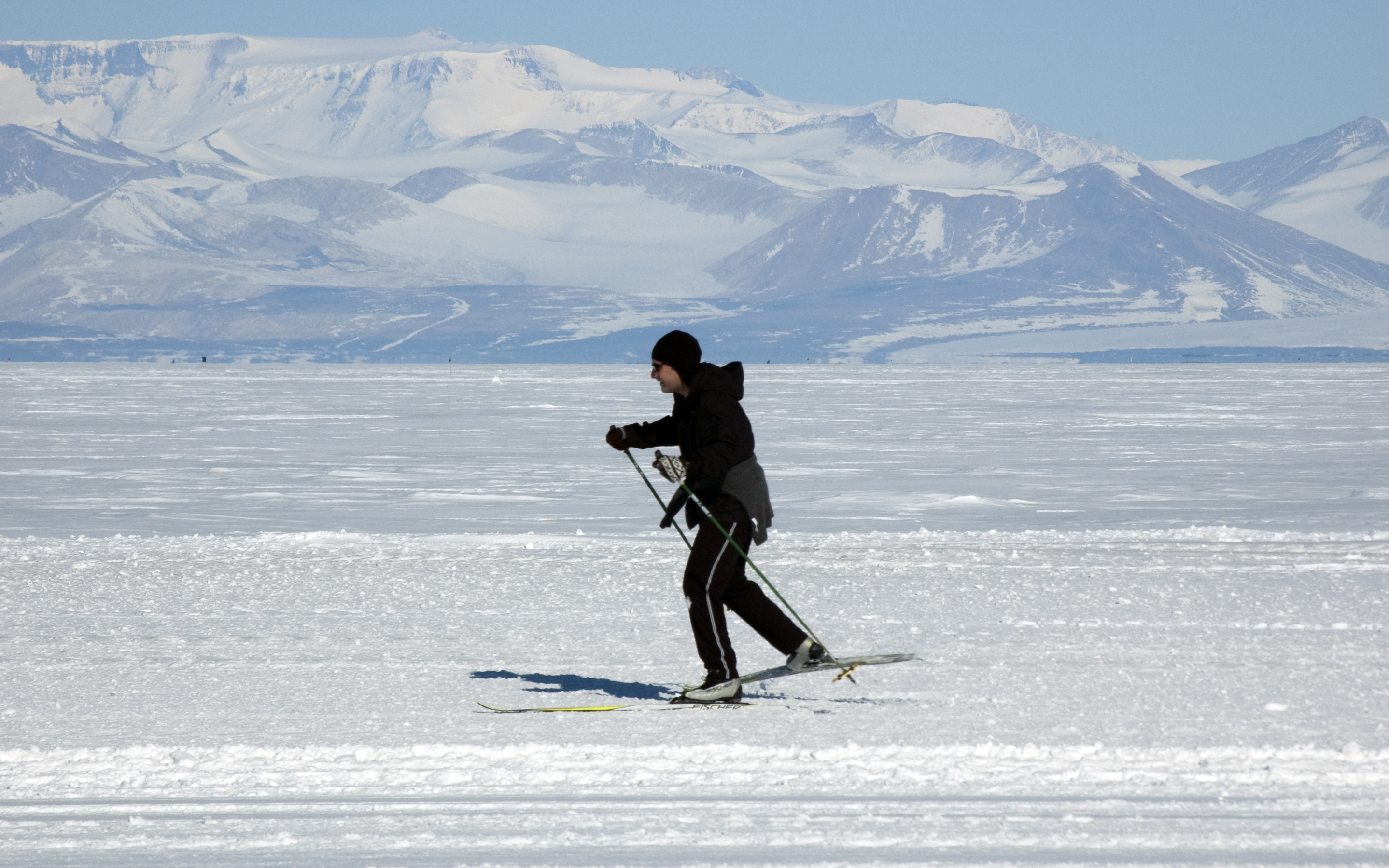 A person skiing.