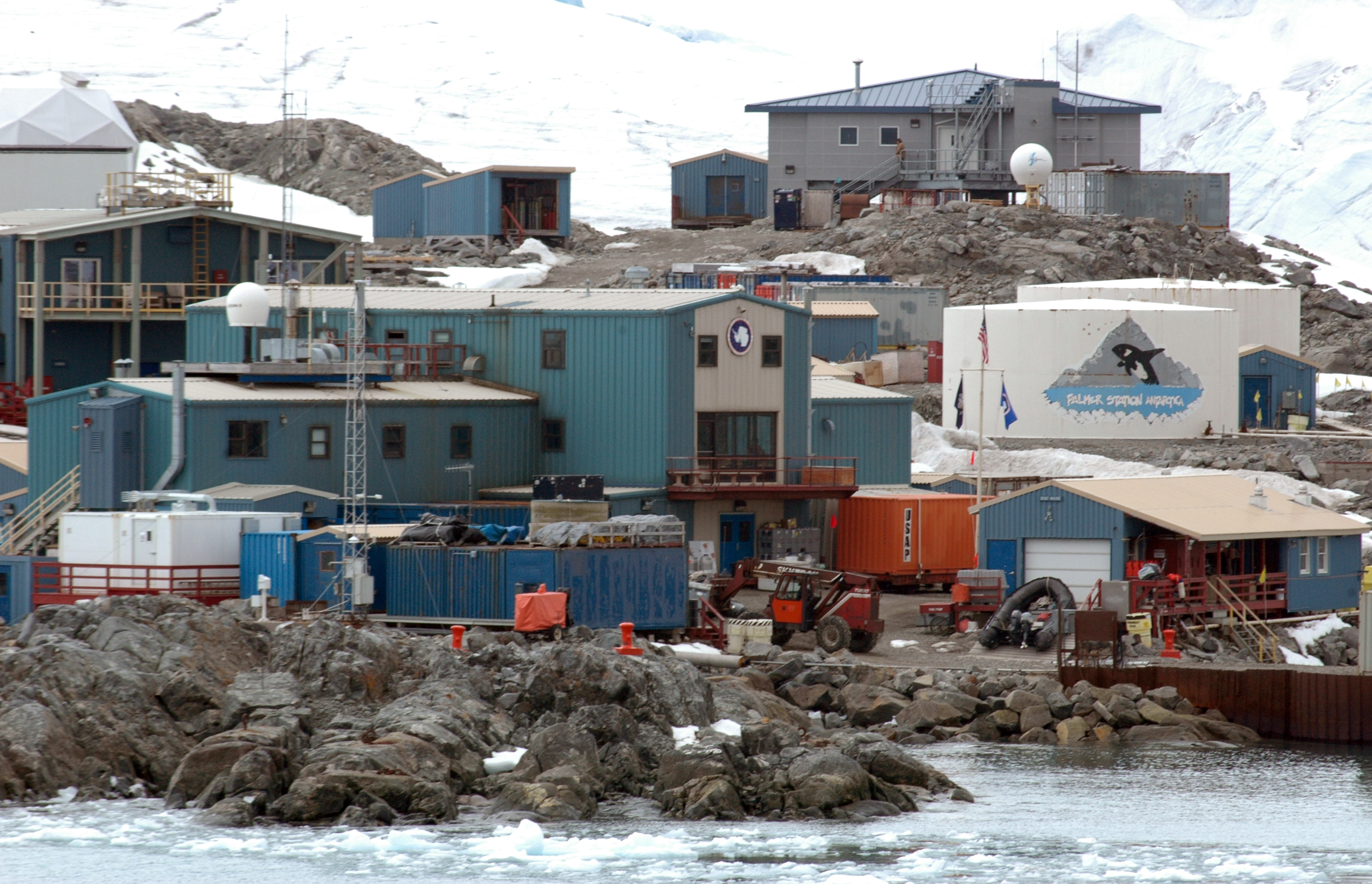 Buildings along a coastline.