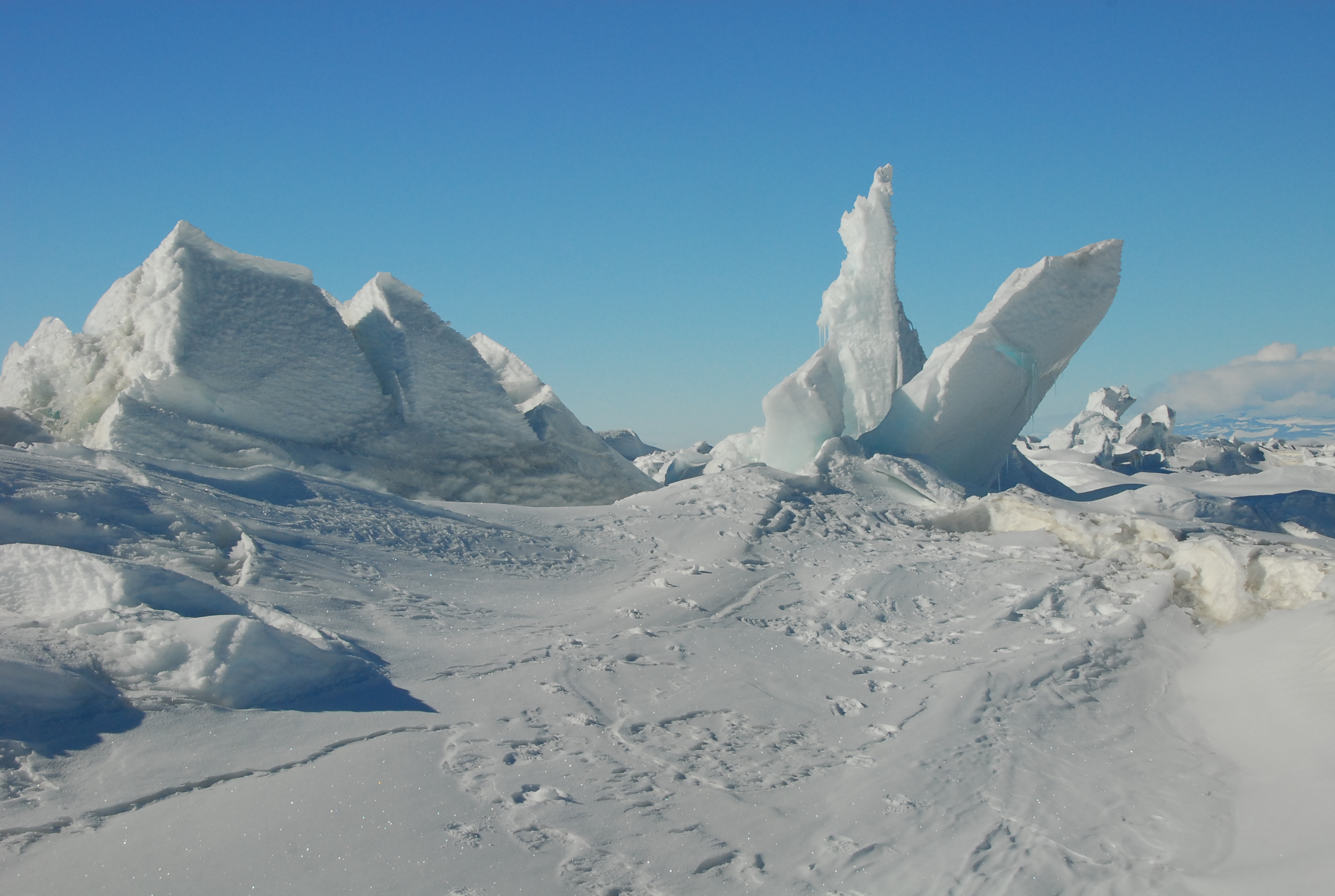 Uplifted chunks of ice.