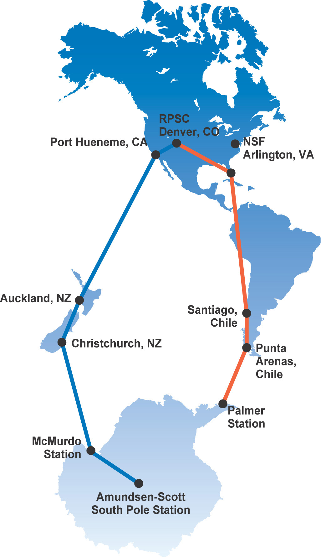 Map of the Western Hemisphere and Antarctica.