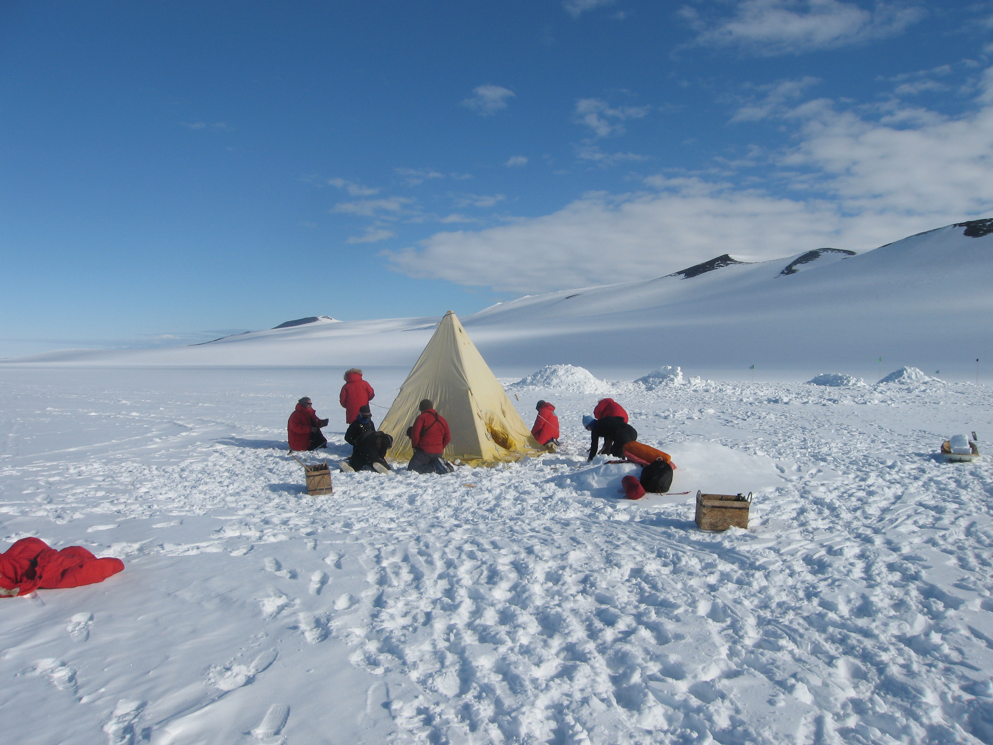 Tent camp on snow.