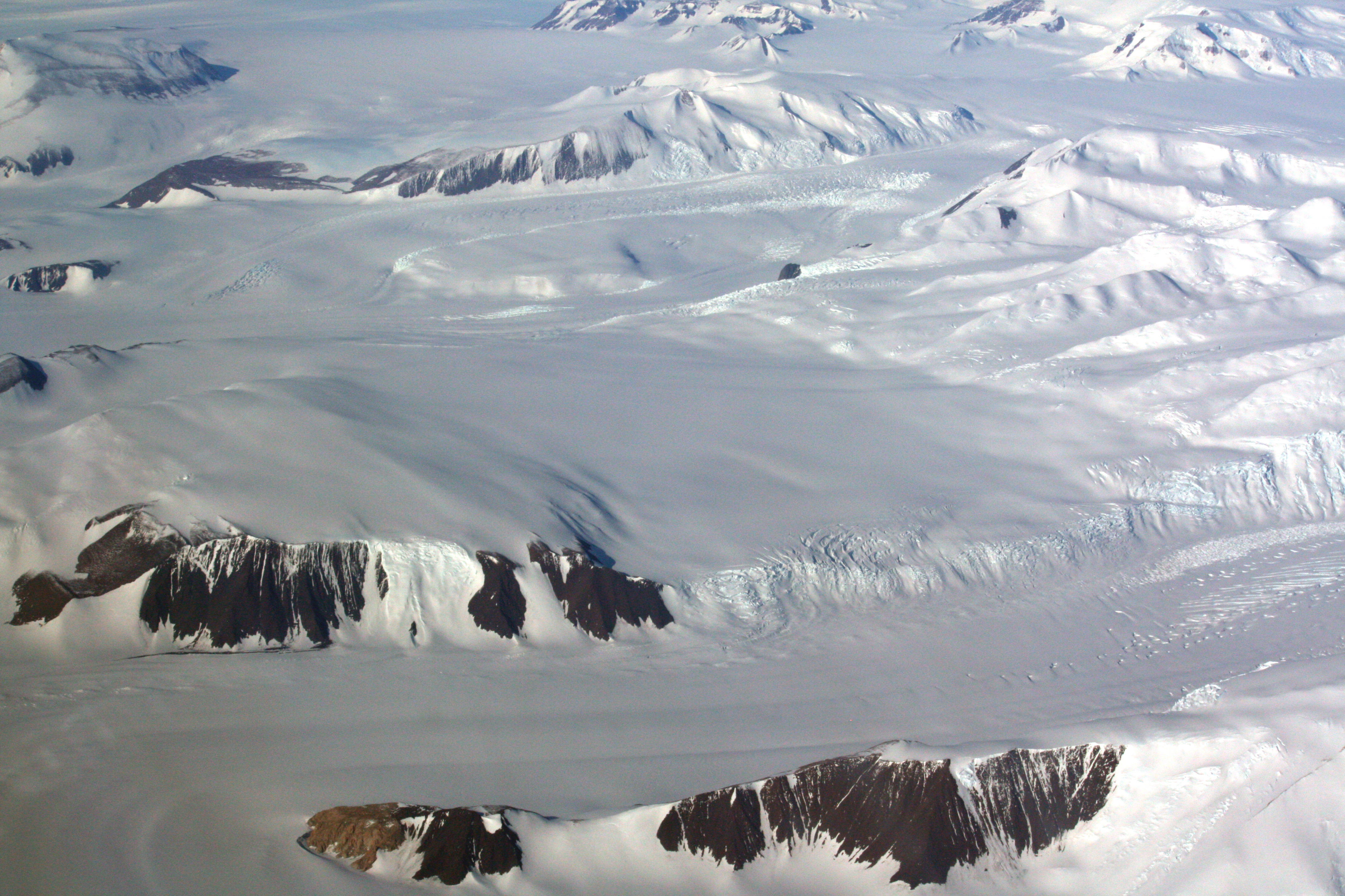 Snow covered mountains.