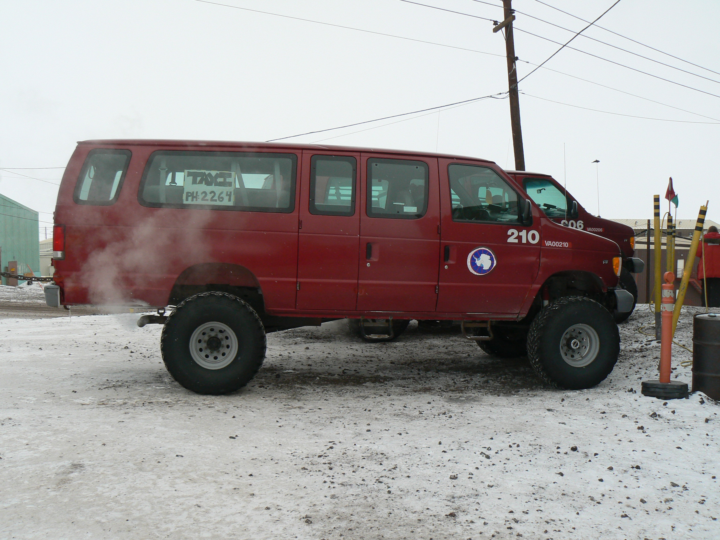 A red transportation van.