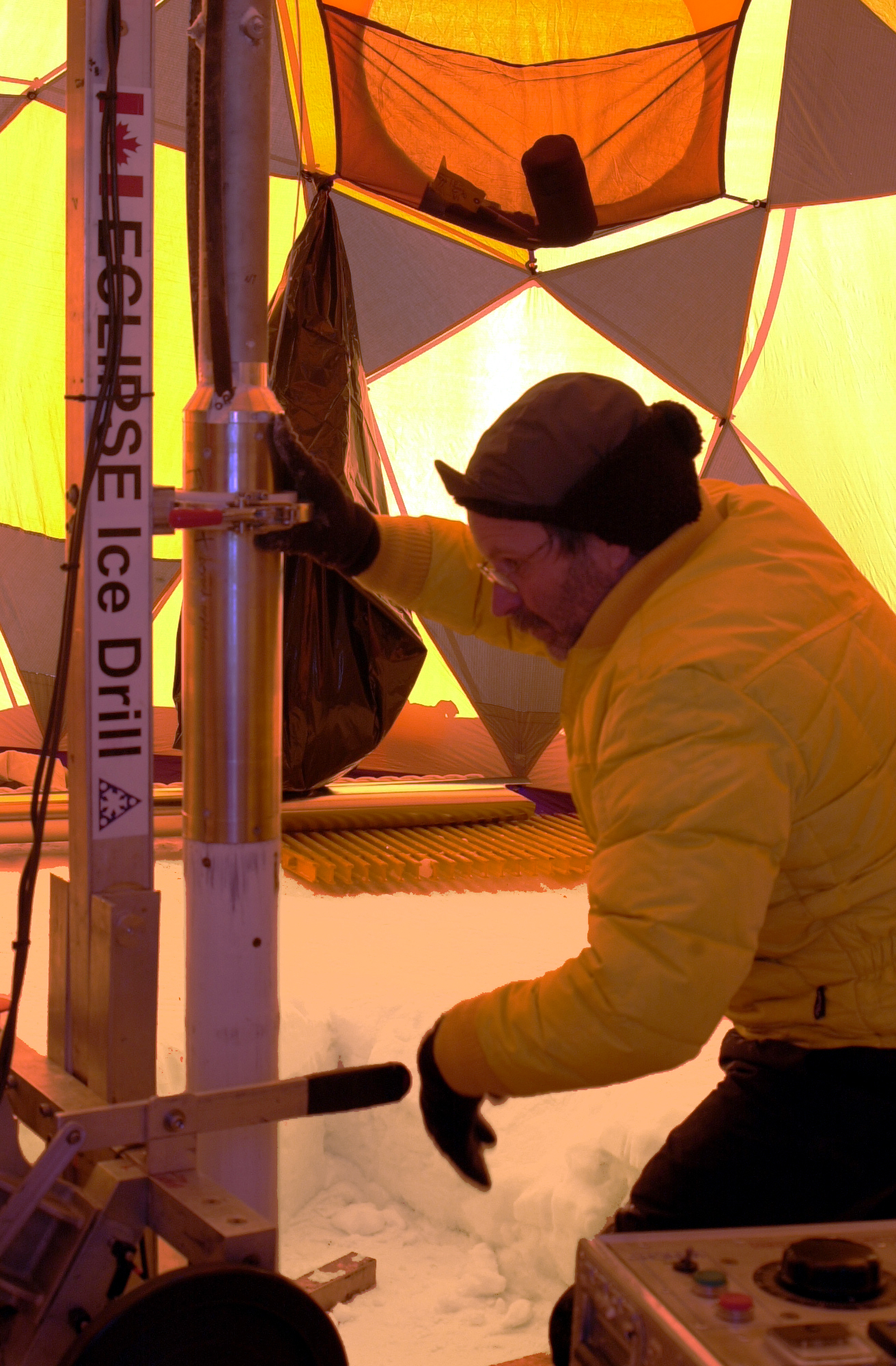 A person inside a tent.