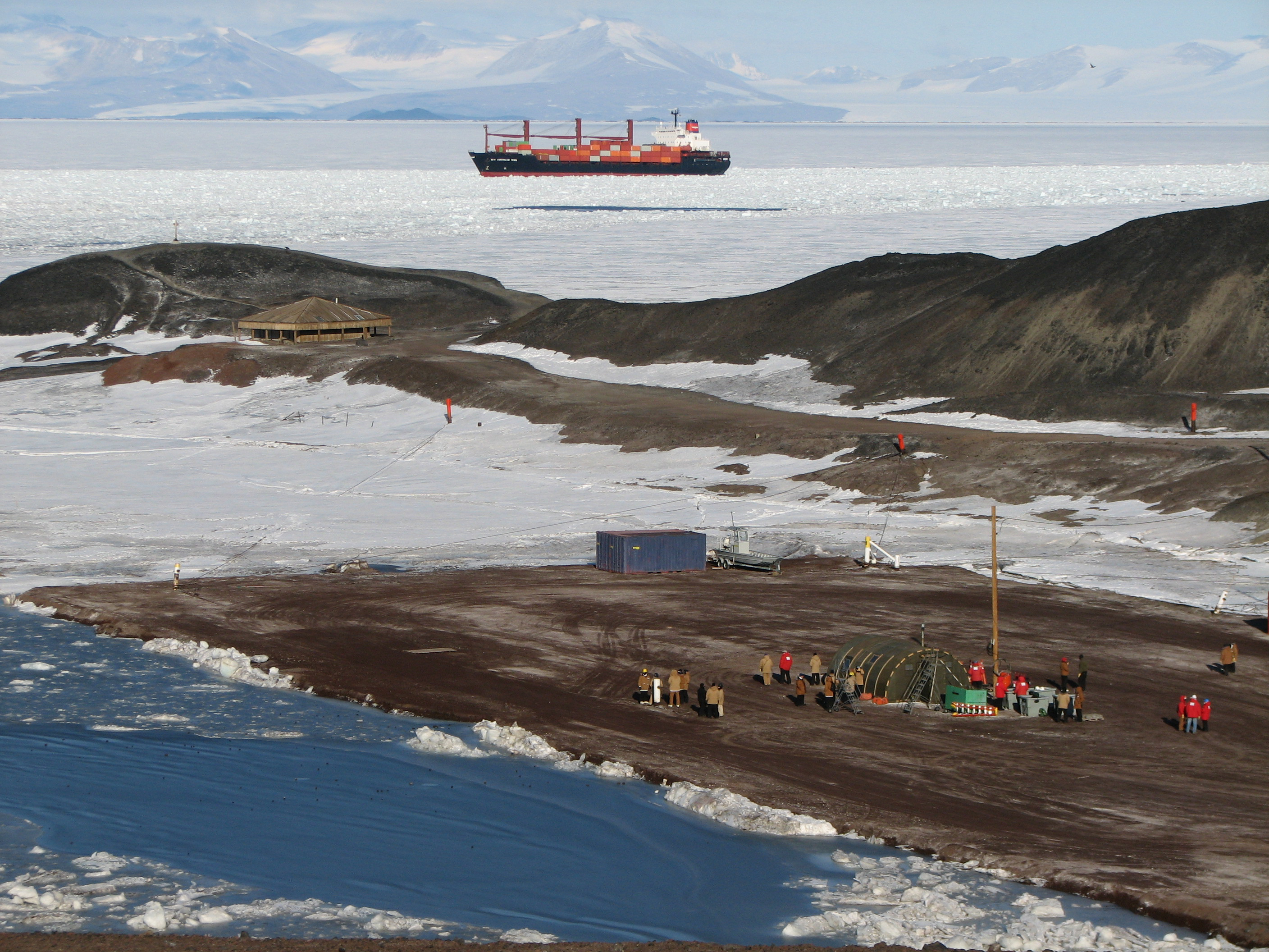 A ship in icy water.