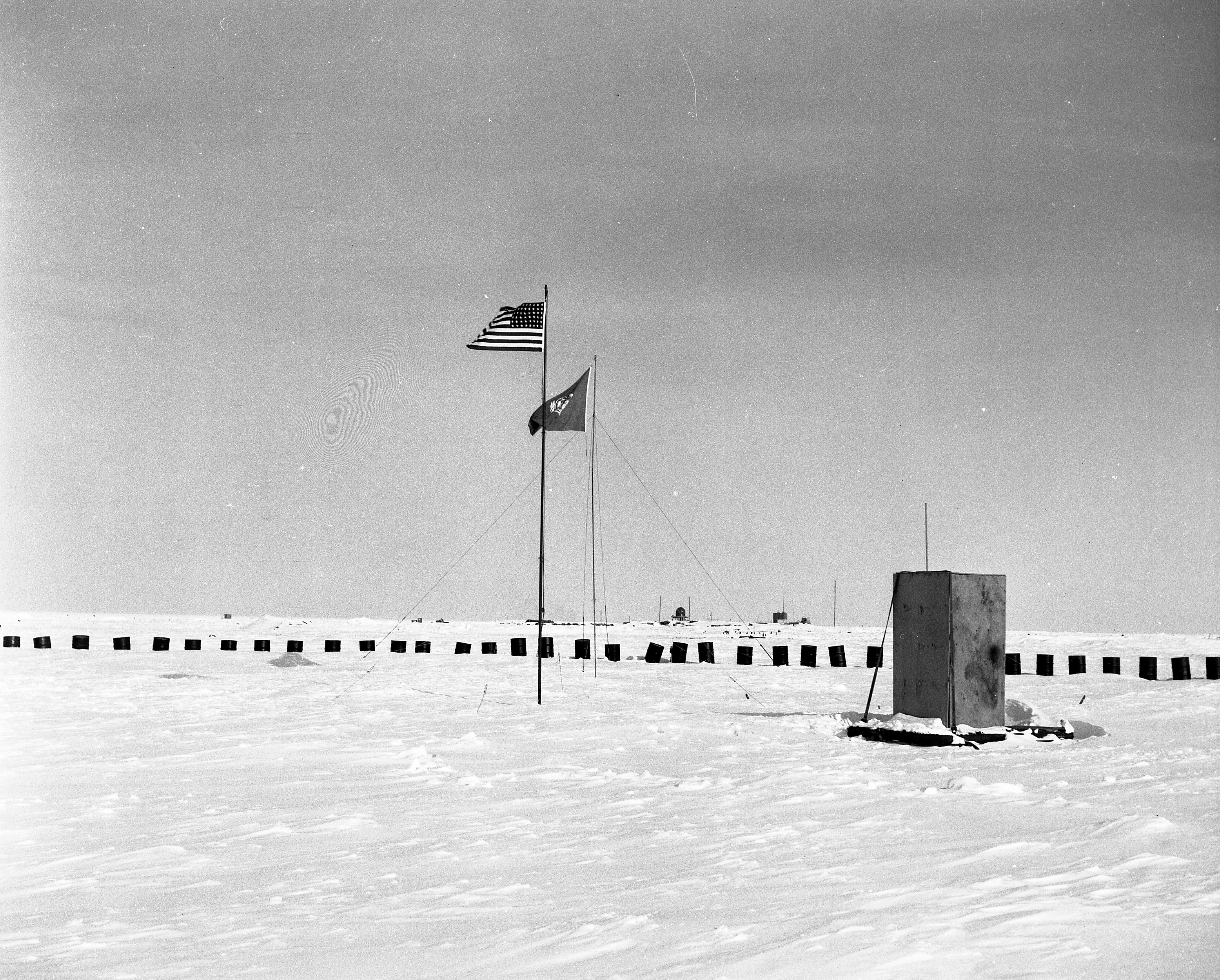 Flags and objects on snow.