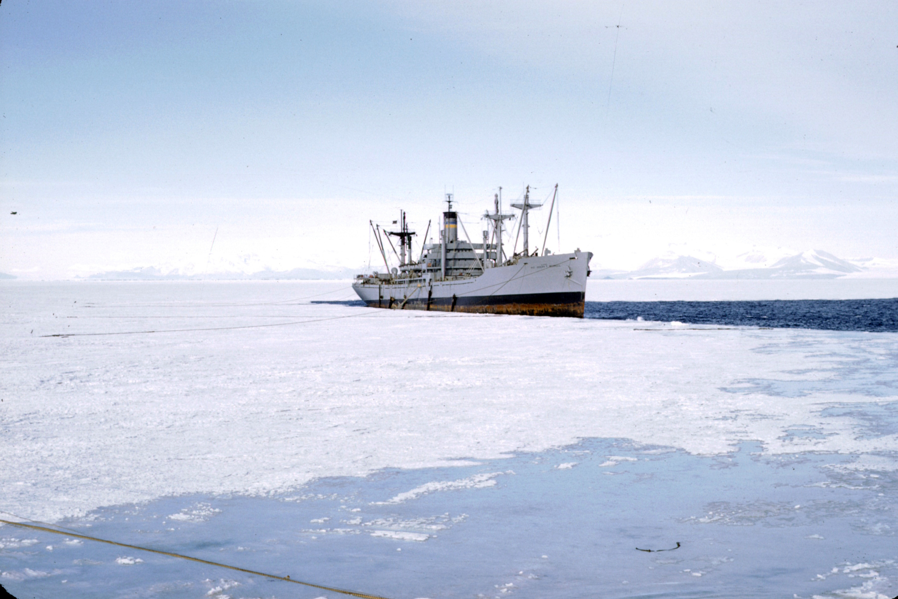 A ship near sea ice.