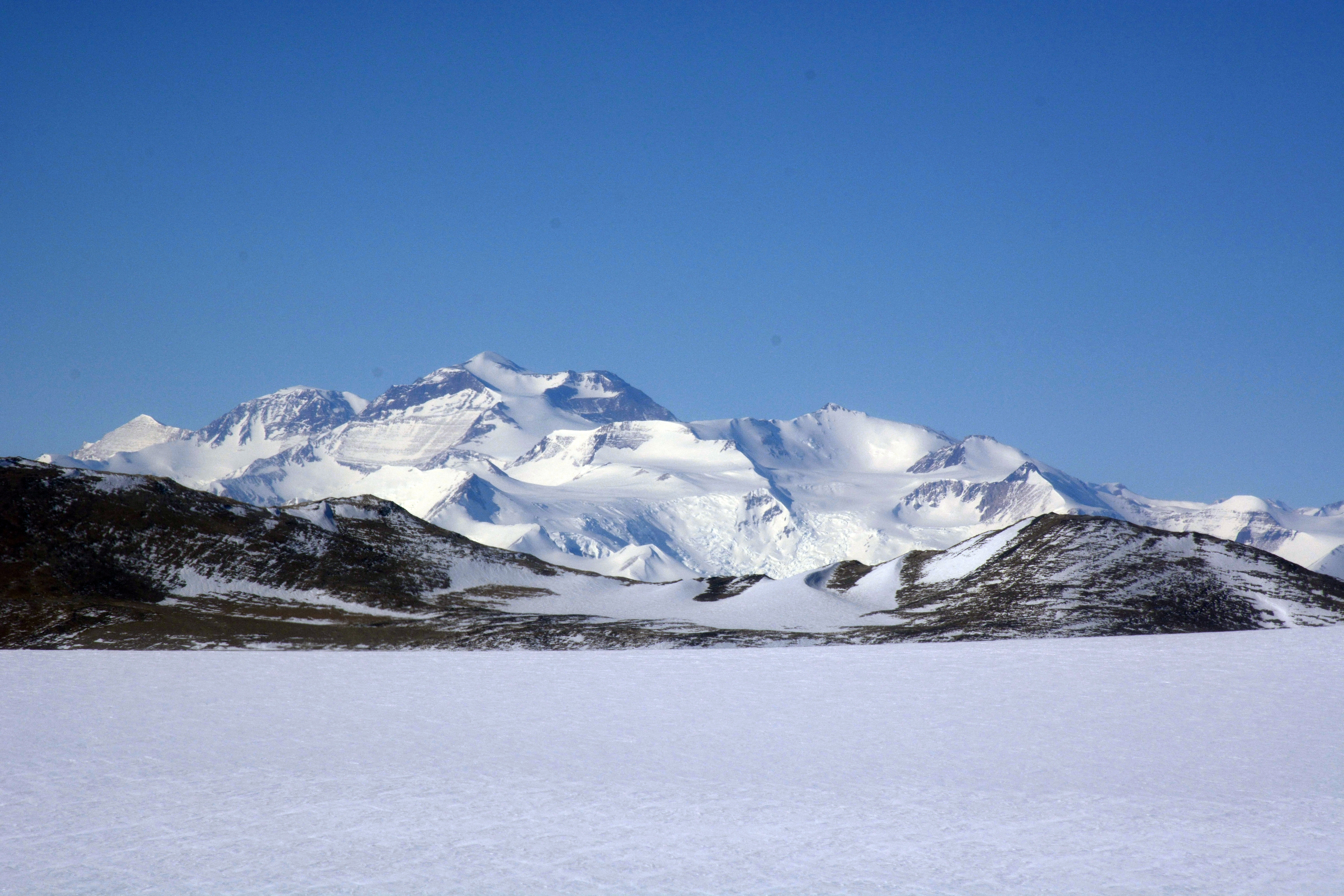 Aerial view of valleys and glaciers.